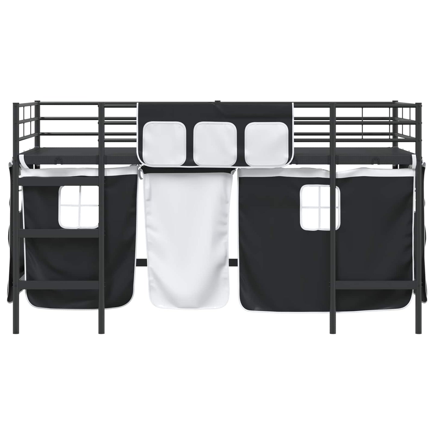 Kids'Loft Bed Frame with Curtains Black 107 x 200 cm