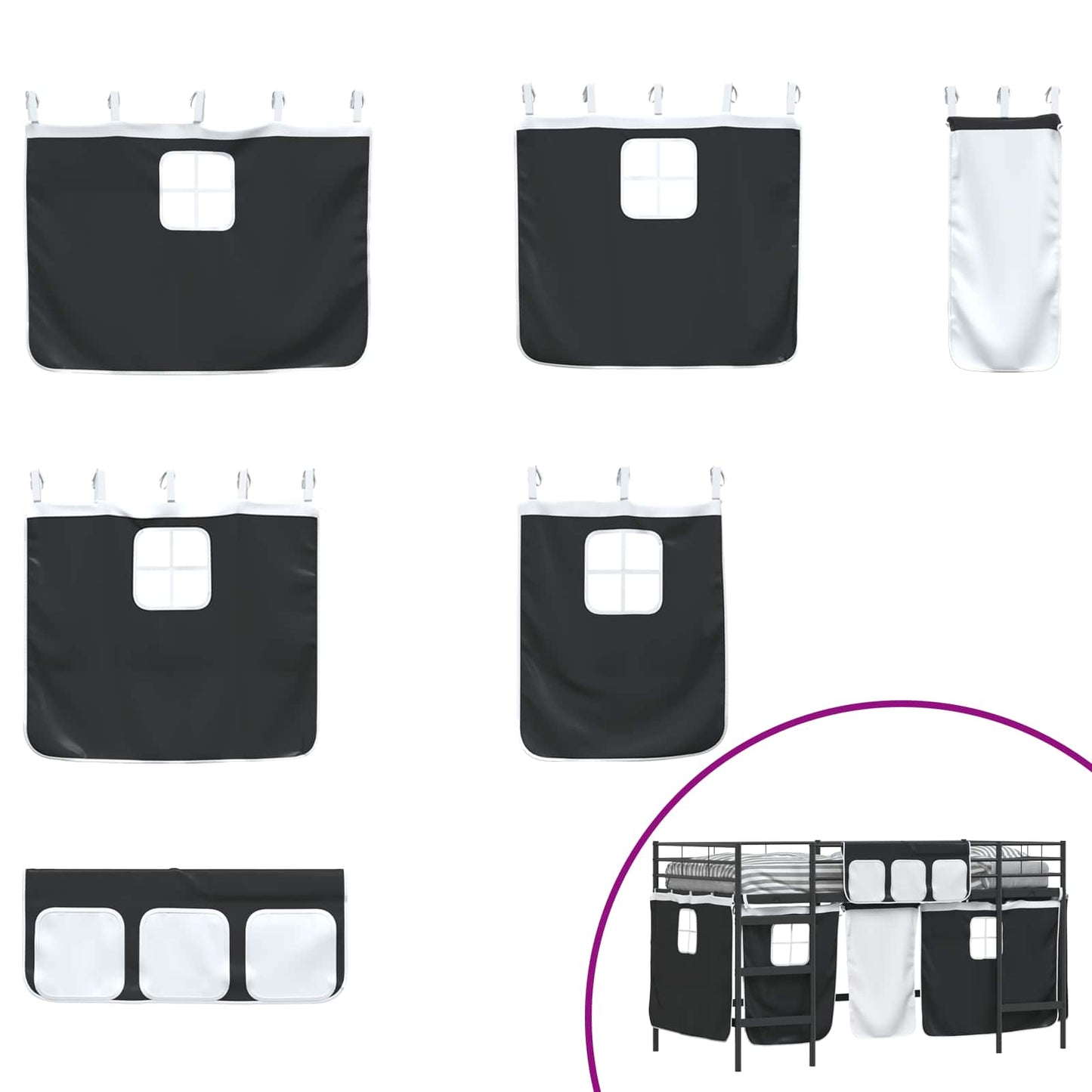 Kids'Loft Bed Frame with Curtains Black 107 x 200 cm