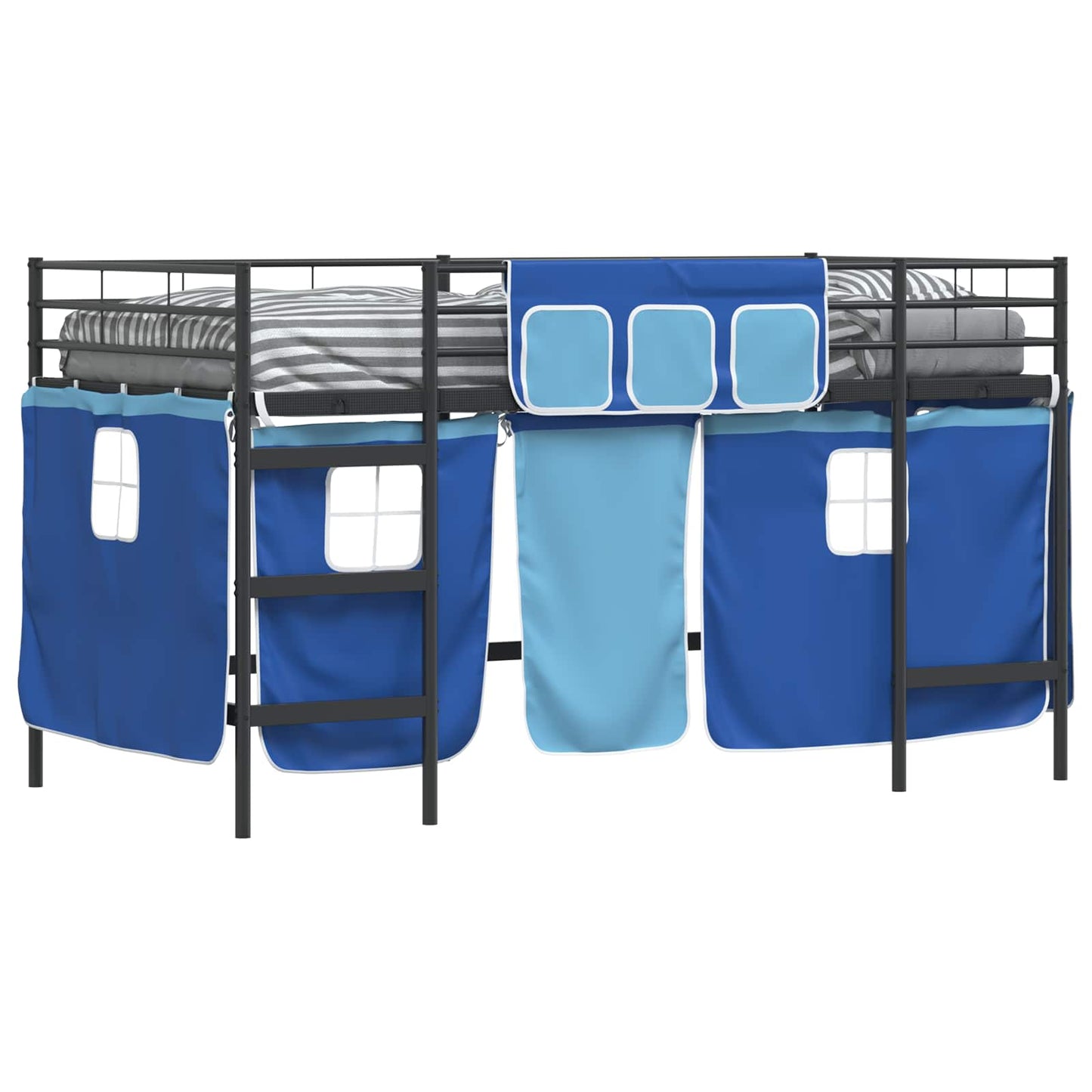 Kids'Loft Bed Frame with Curtains Black and Blue 80 x 200 cm
