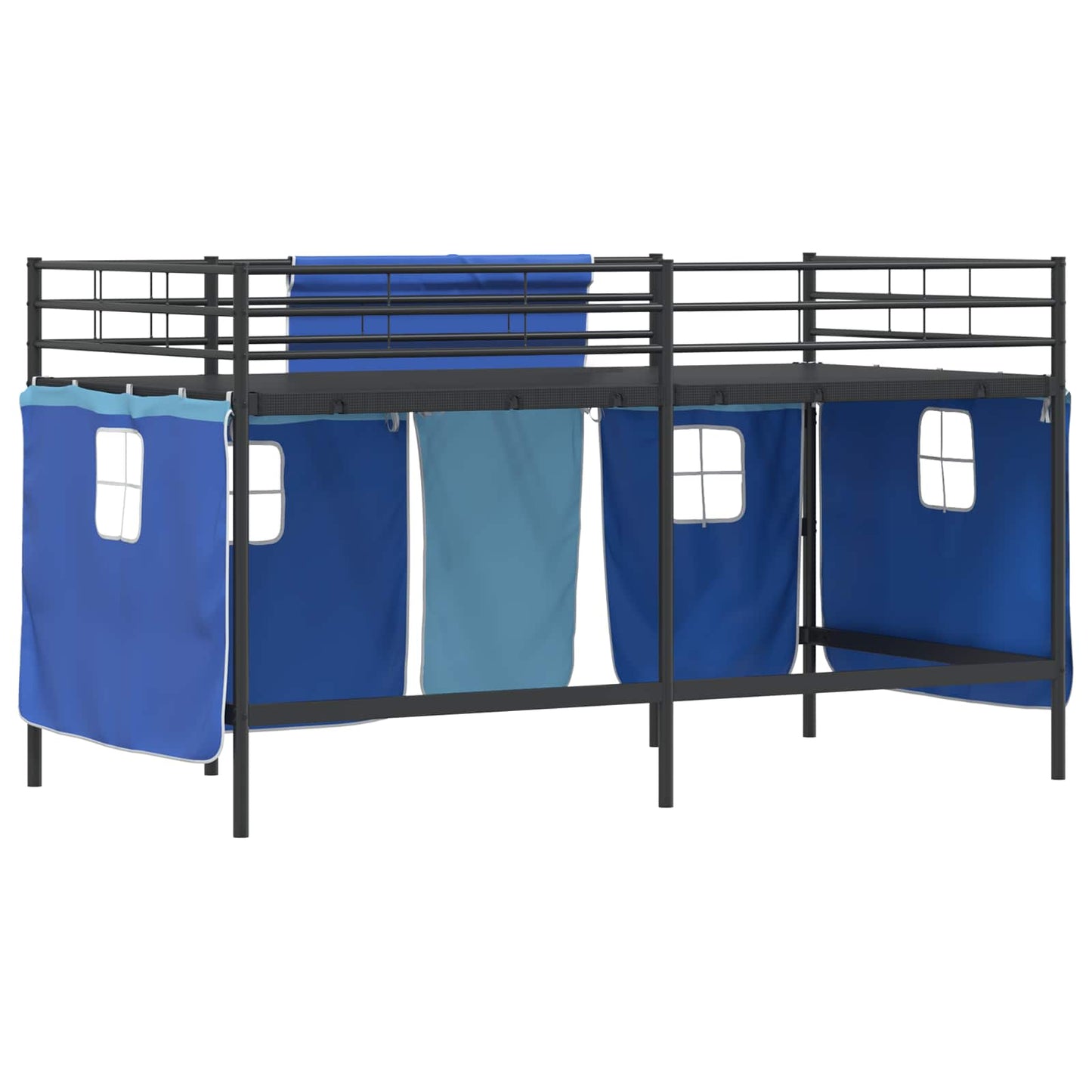 Kids'Loft Bed Frame with Curtains Black and Blue 80 x 200 cm