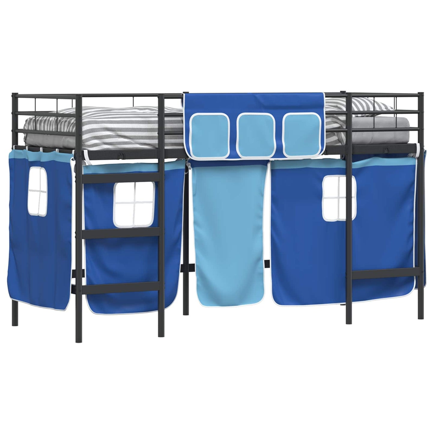 Kids'Loft Bed Frame with Curtains Black and Blue 90 x 190 cm