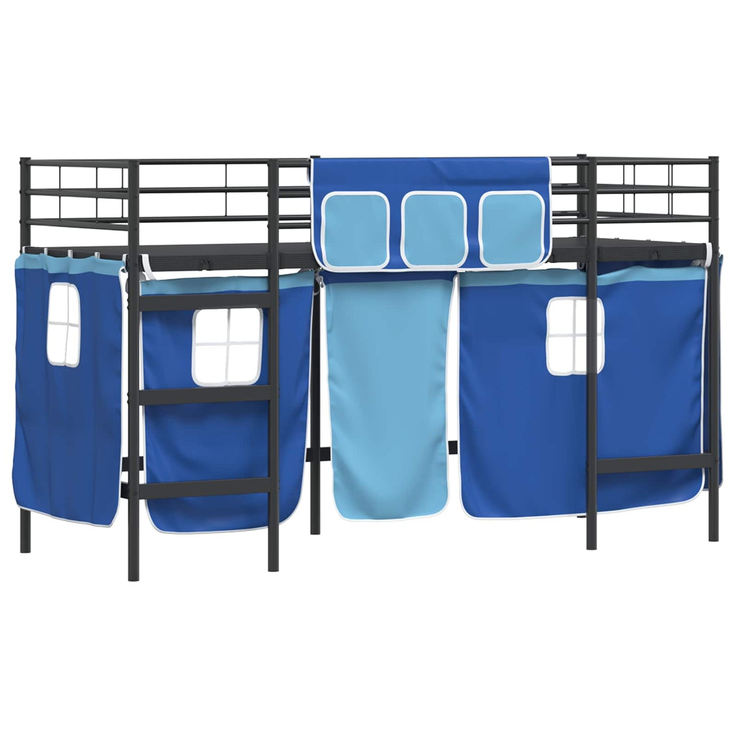 Kids'Loft Bed Frame with Curtains Black and Blue 90 x 190 cm