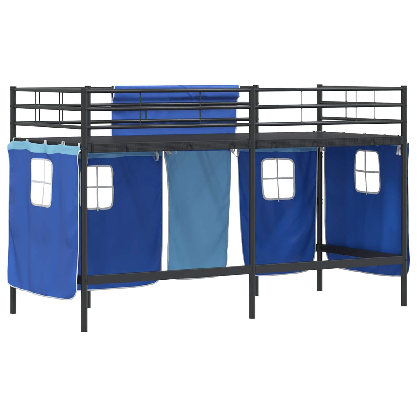 Kids'Loft Bed Frame with Curtains Black and Blue 90 x 190 cm