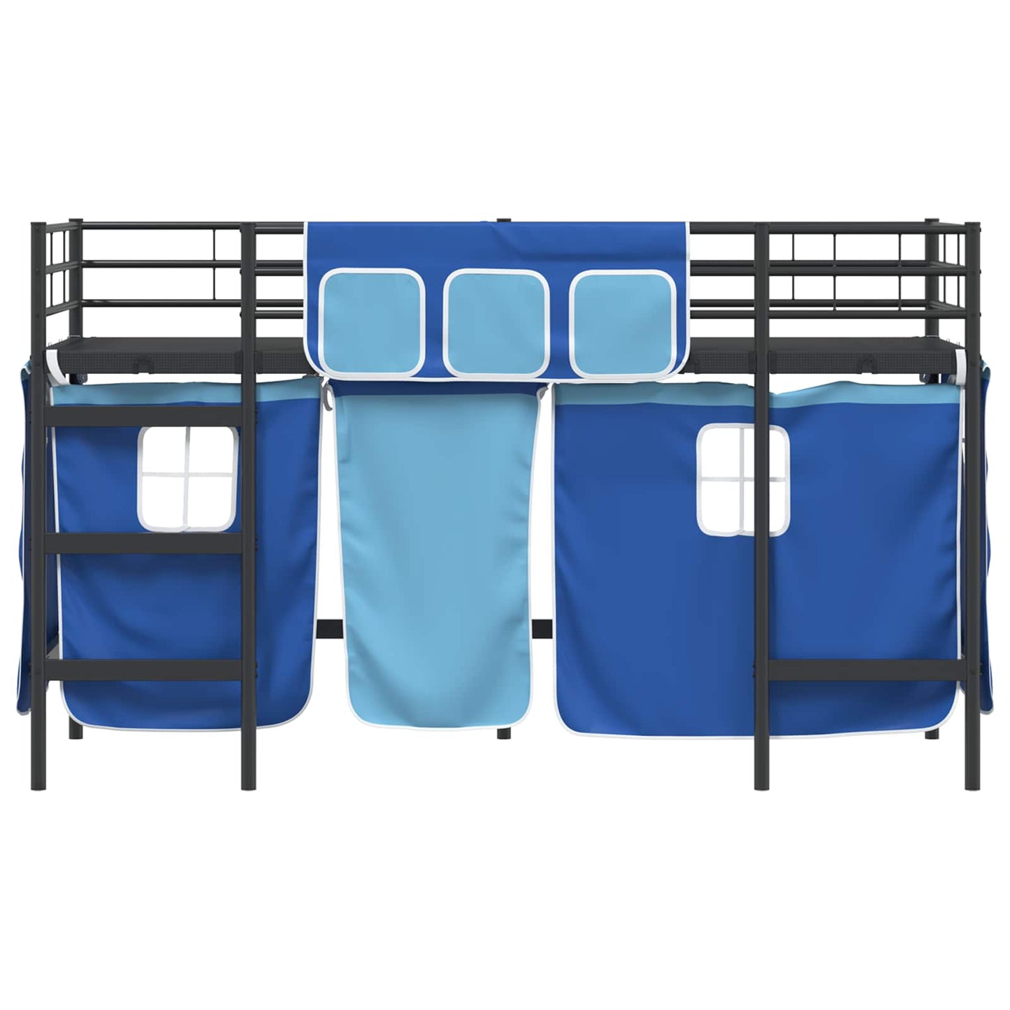 Kids'Loft Bed Frame with Curtains Black and Blue 90 x 190 cm