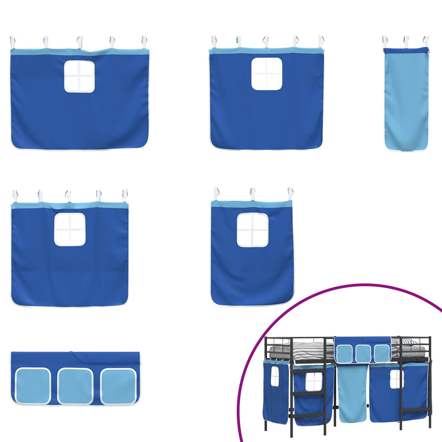 Kids'Loft Bed Frame with Curtains Black and Blue 90 x 190 cm