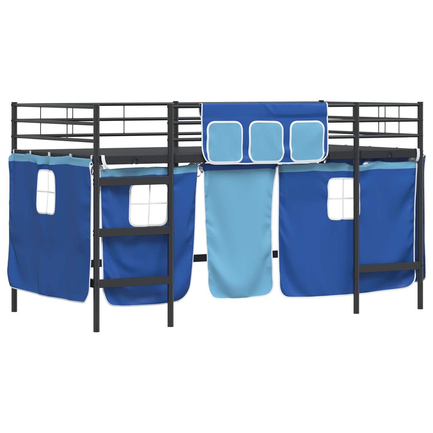 Kids'Loft Bed Frame with Curtains Black and Blue 107 x 200 cm
