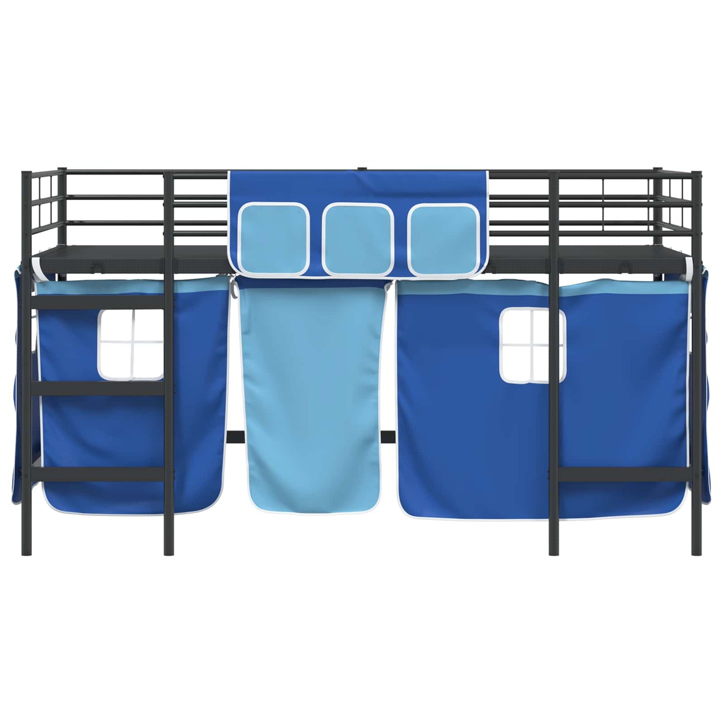 Kids'Loft Bed Frame with Curtains Black and Blue 107 x 200 cm