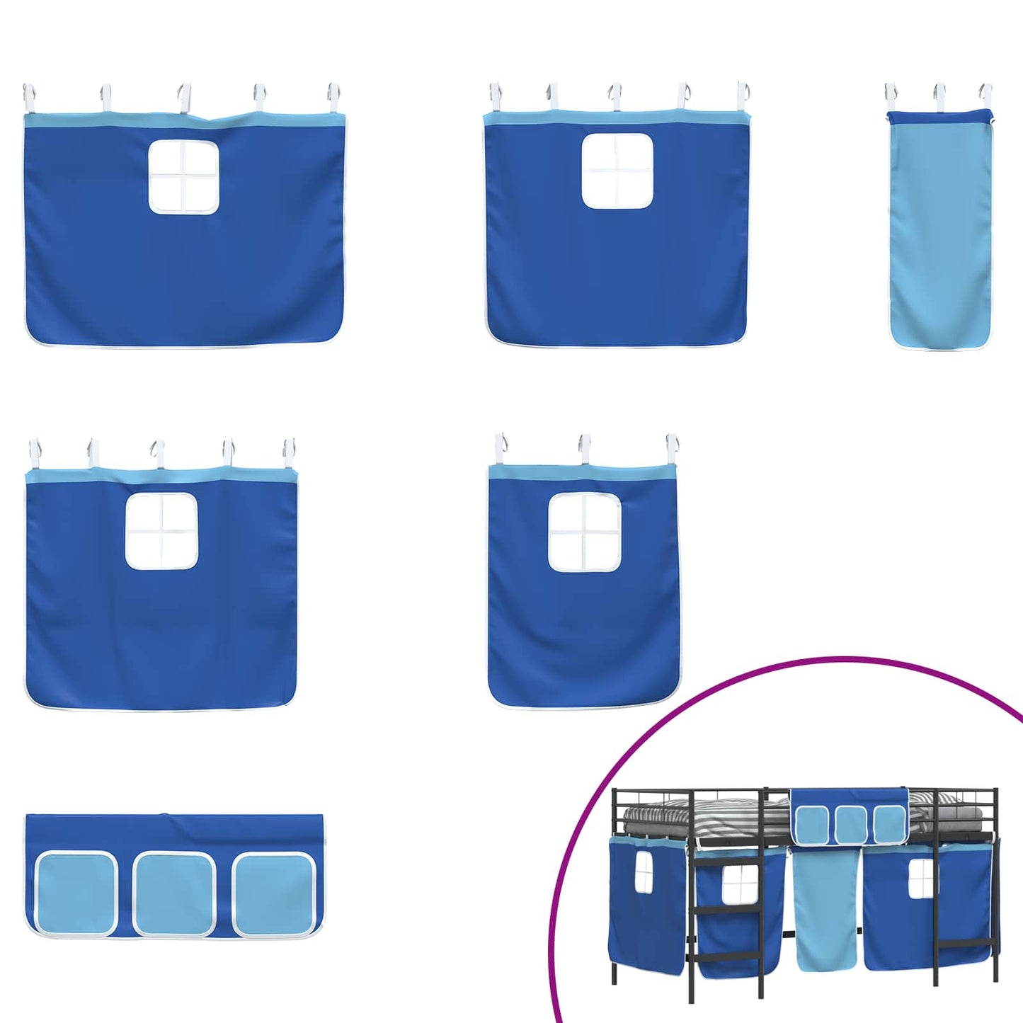 Kids'Loft Bed Frame with Curtains Black and Blue 107 x 200 cm
