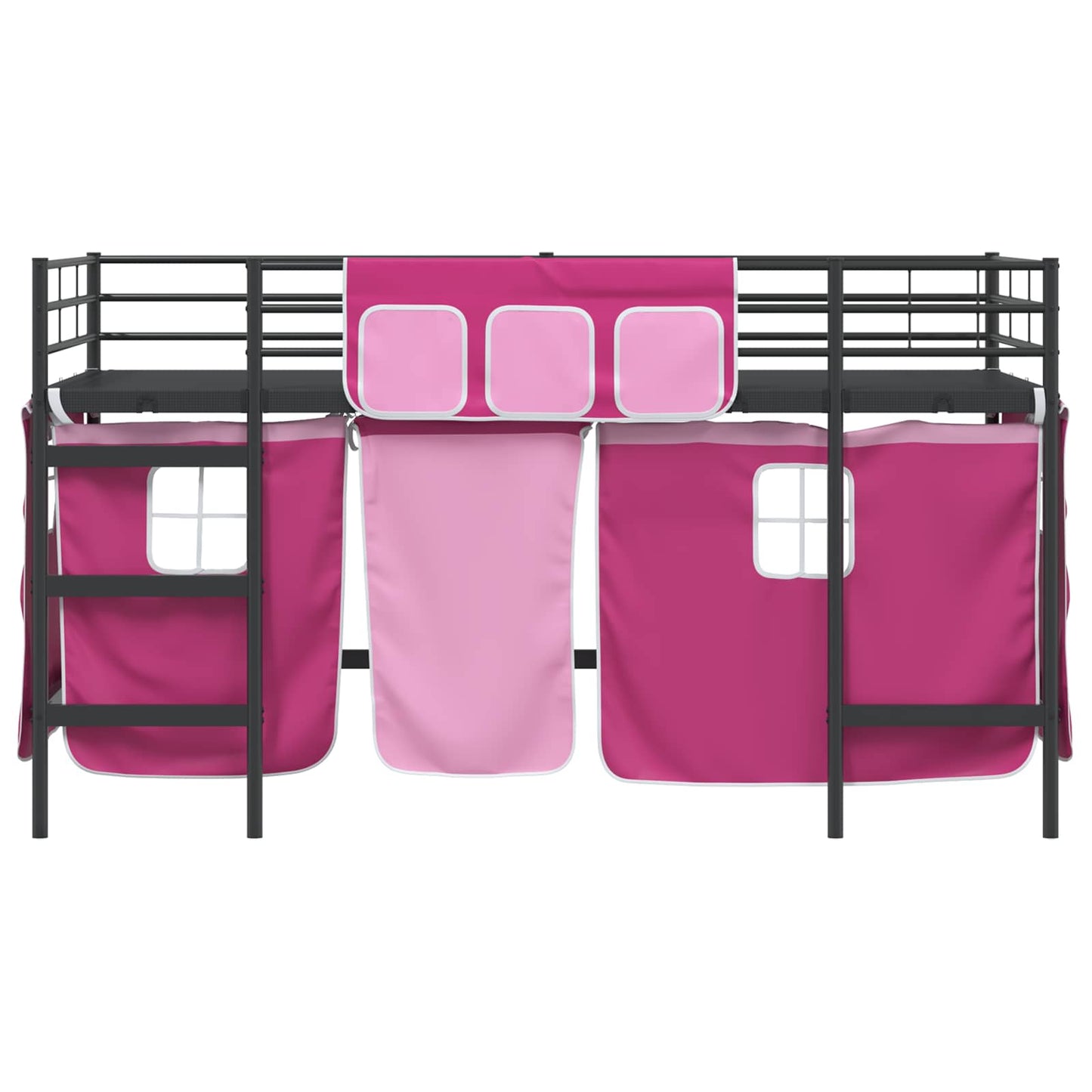 Kids'Loft Bed Frame with Curtains Black and Pink 80 x 200 cm
