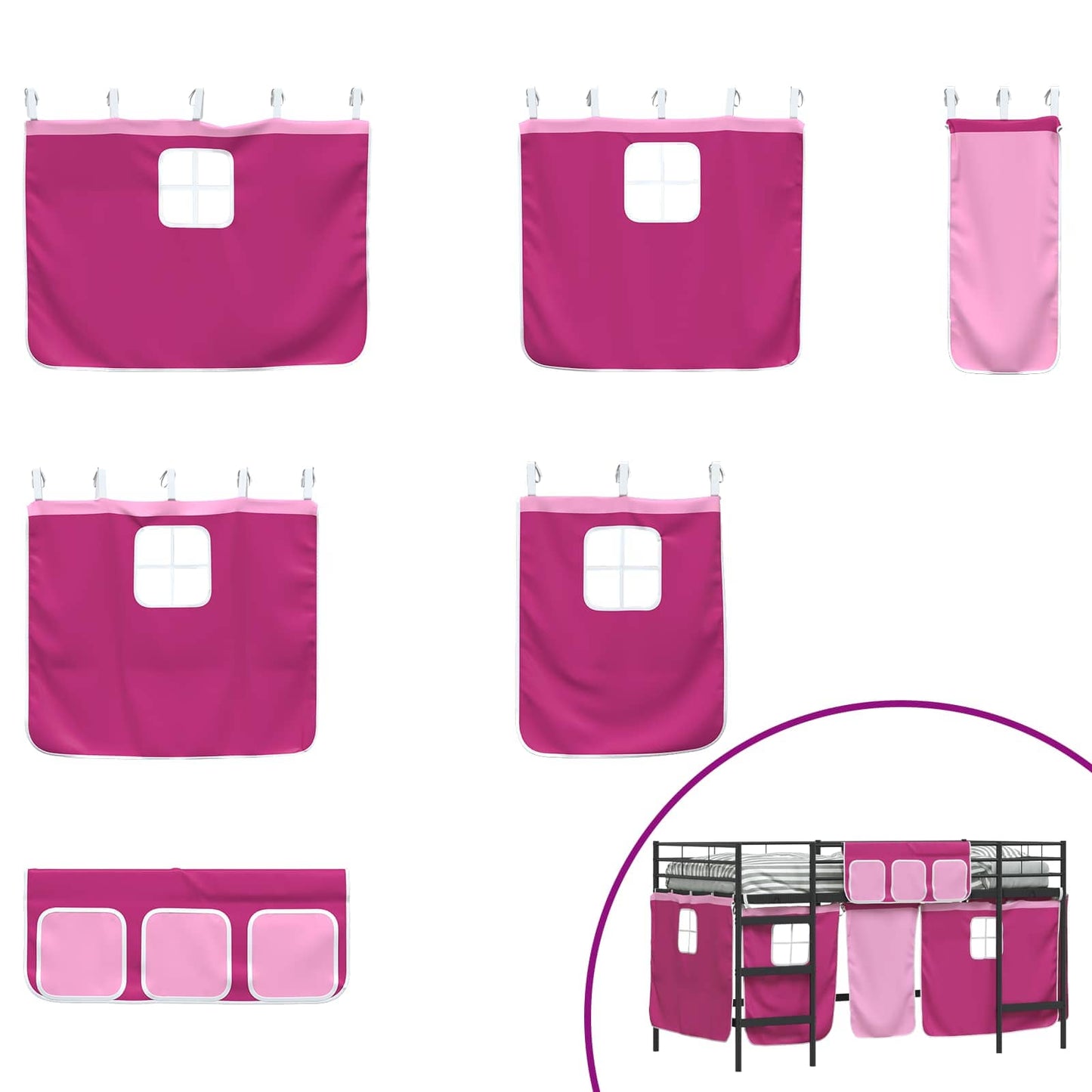 Kids'Loft Bed Frame with Curtains Black and Pink 80 x 200 cm