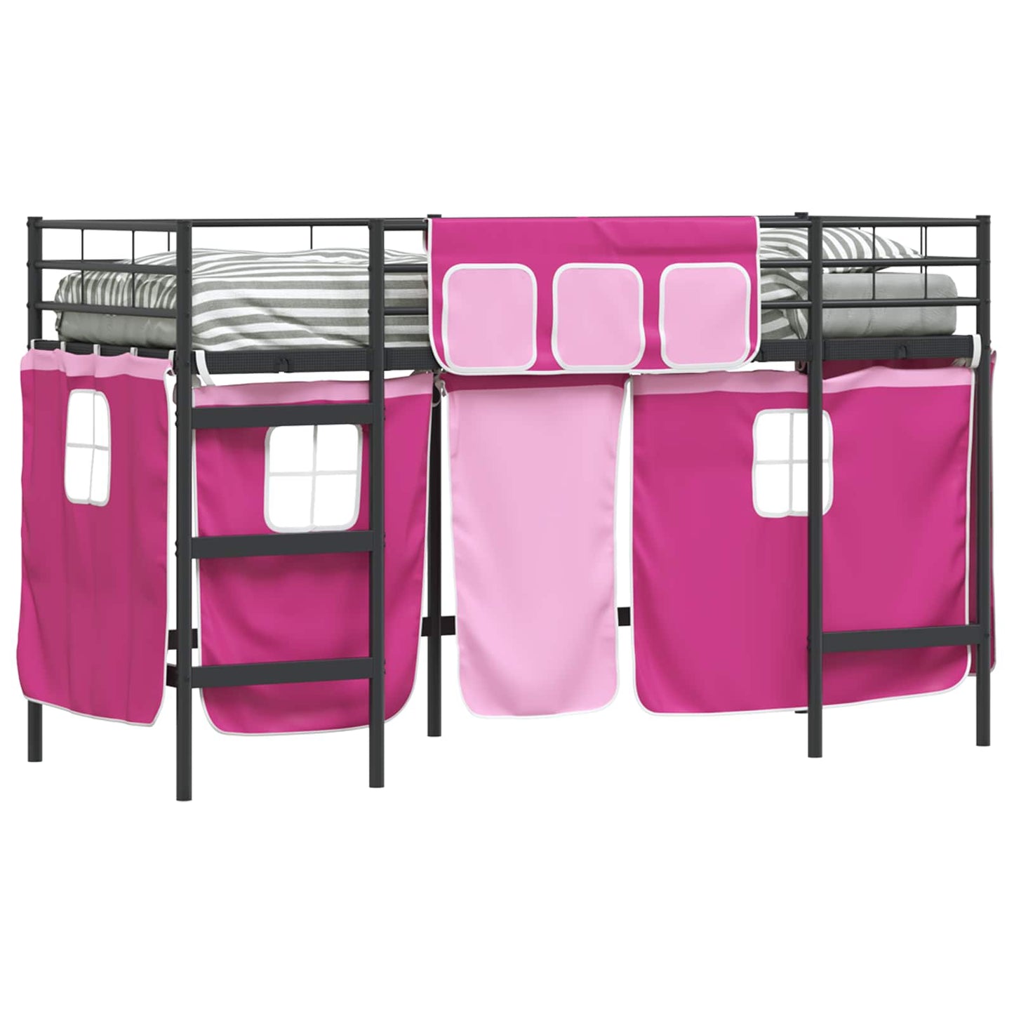 Kids'Loft Bed Frame with Curtains Black and Pink 90 x 190 cm