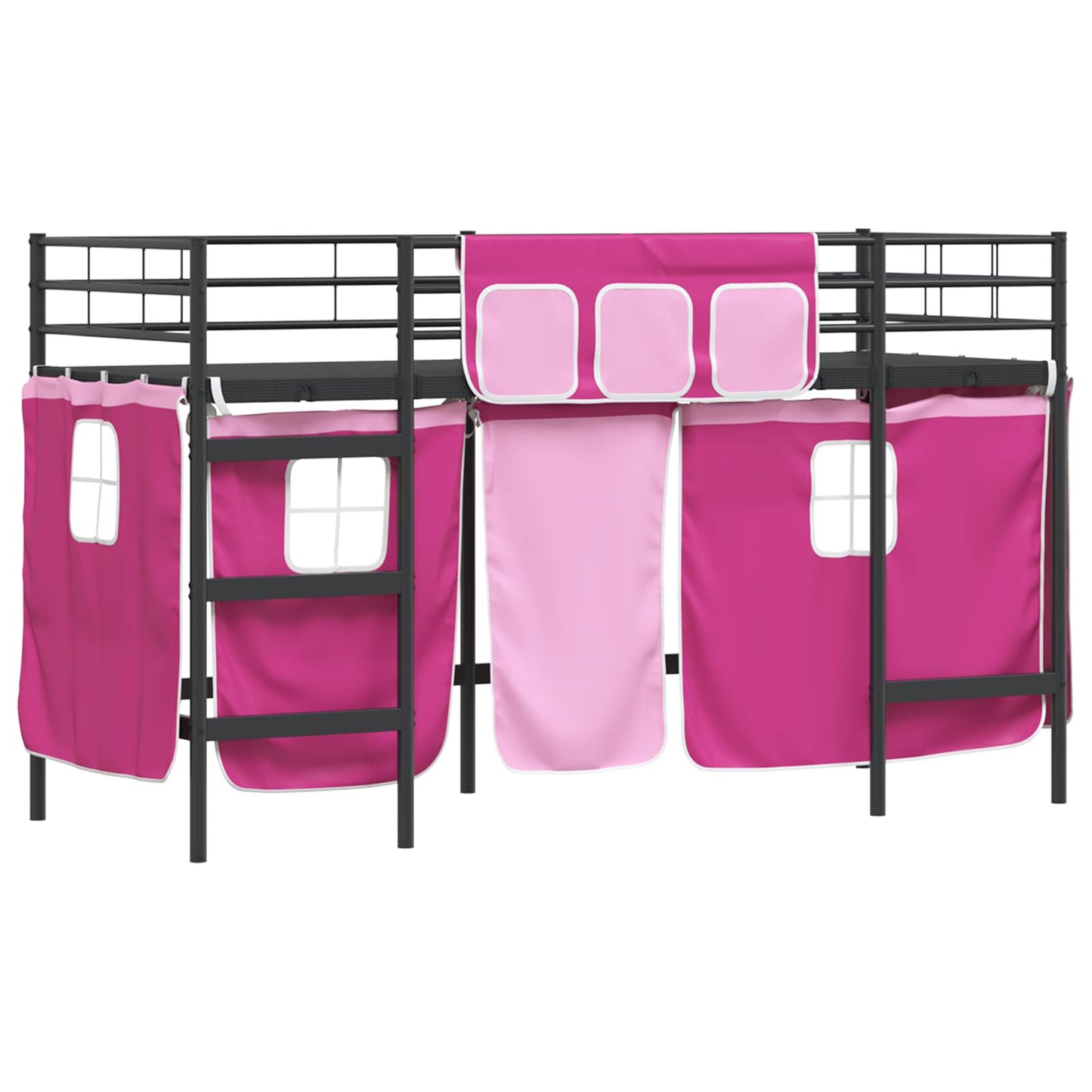 Kids'Loft Bed Frame with Curtains Black and Pink 90 x 190 cm