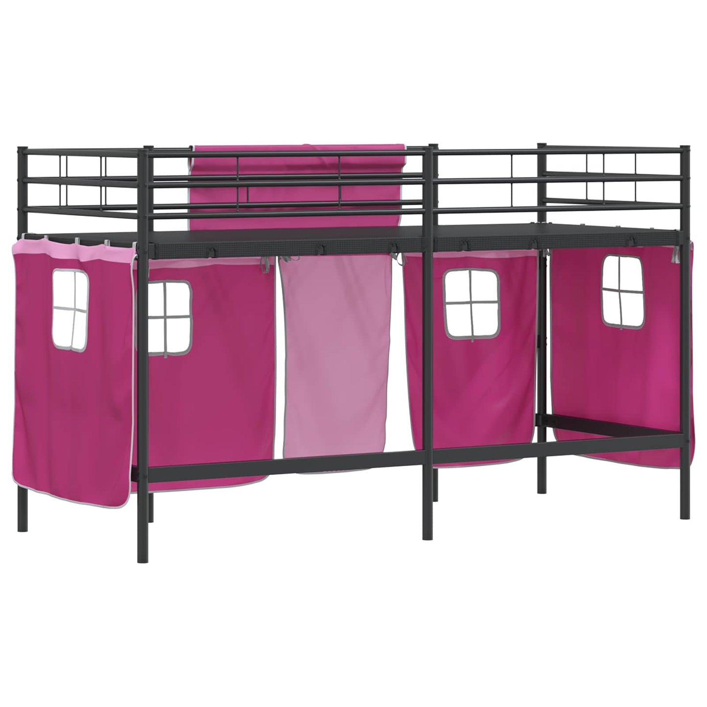 Kids'Loft Bed Frame with Curtains Black and Pink 90 x 190 cm