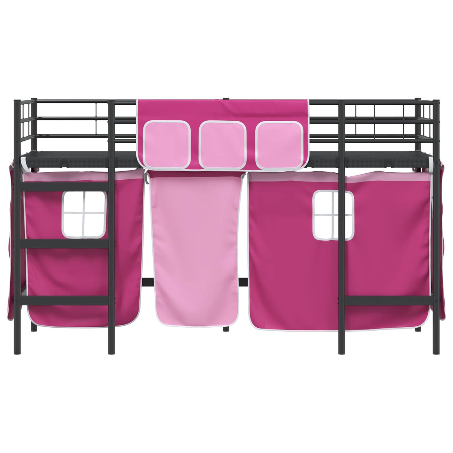 Kids'Loft Bed Frame with Curtains Black and Pink 90 x 190 cm