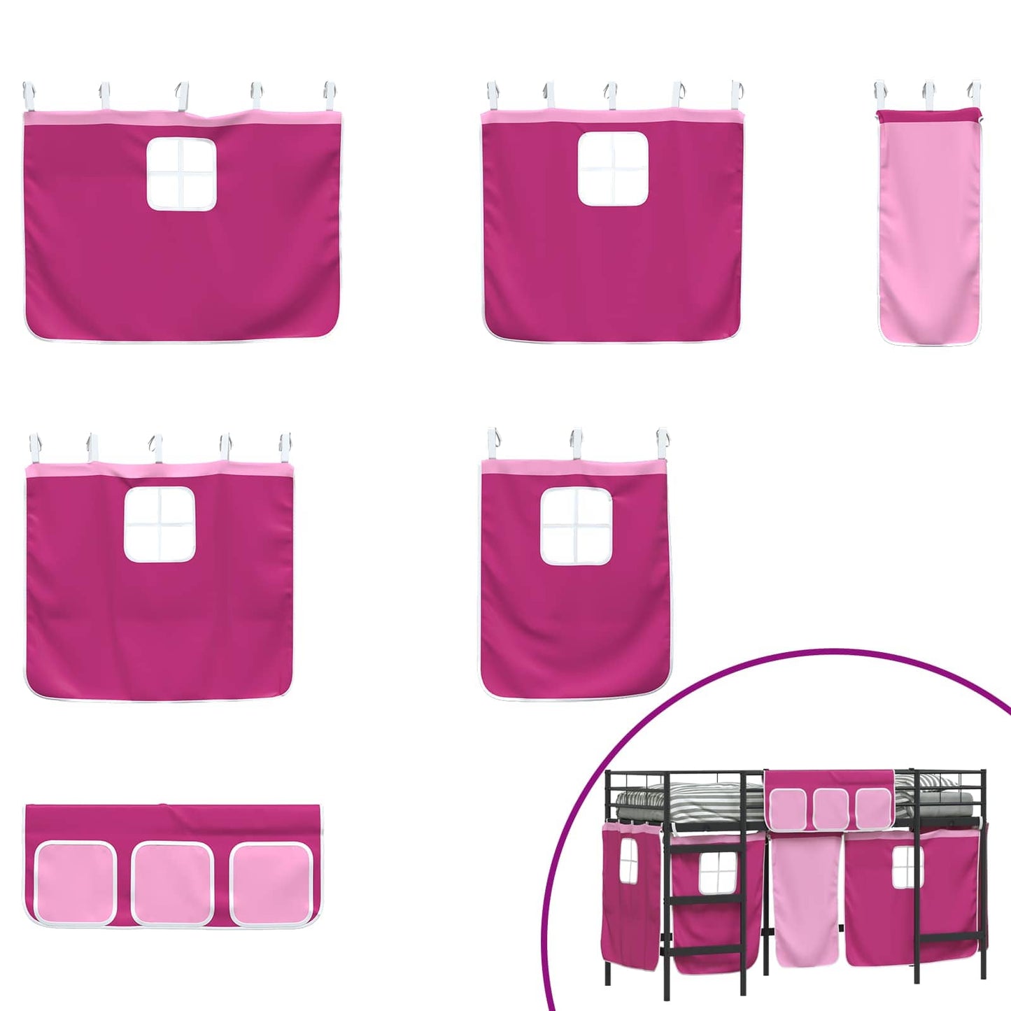 Kids'Loft Bed Frame with Curtains Black and Pink 90 x 190 cm