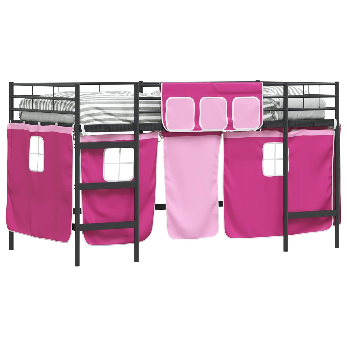 Kids'Loft Bed Frame with Curtains Black and Pink 90 x 200 cm