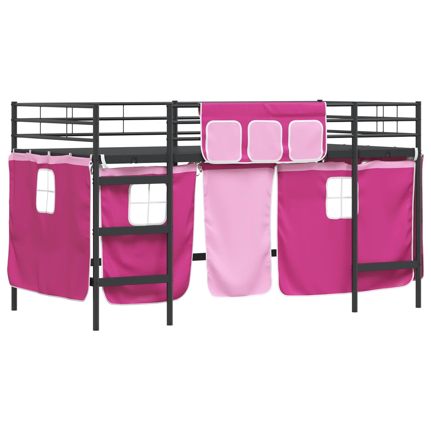 Kids'Loft Bed Frame with Curtains Black and Pink 90 x 200 cm
