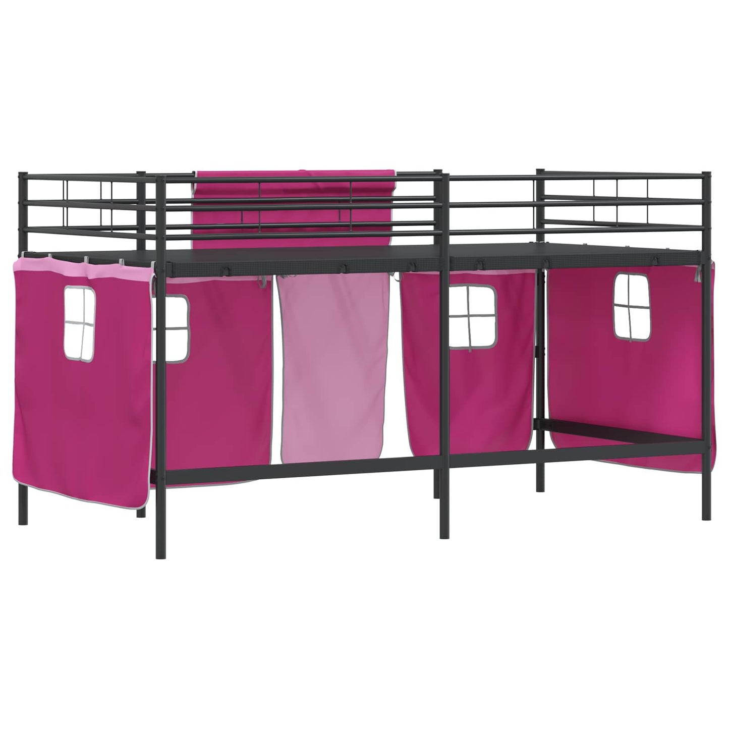 Kids'Loft Bed Frame with Curtains Black and Pink 90 x 200 cm