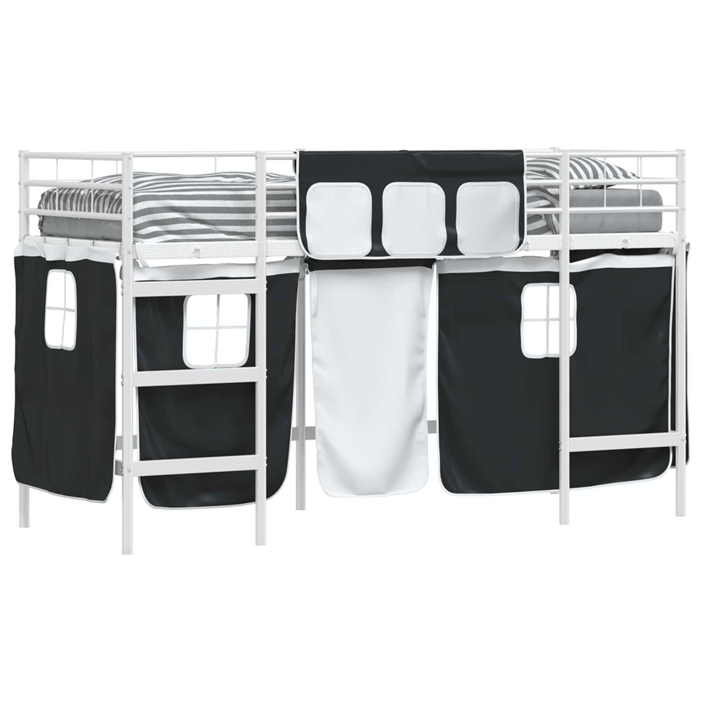 Kids'Loft Bed Frame with Curtains White and Black 90 x 190 cm