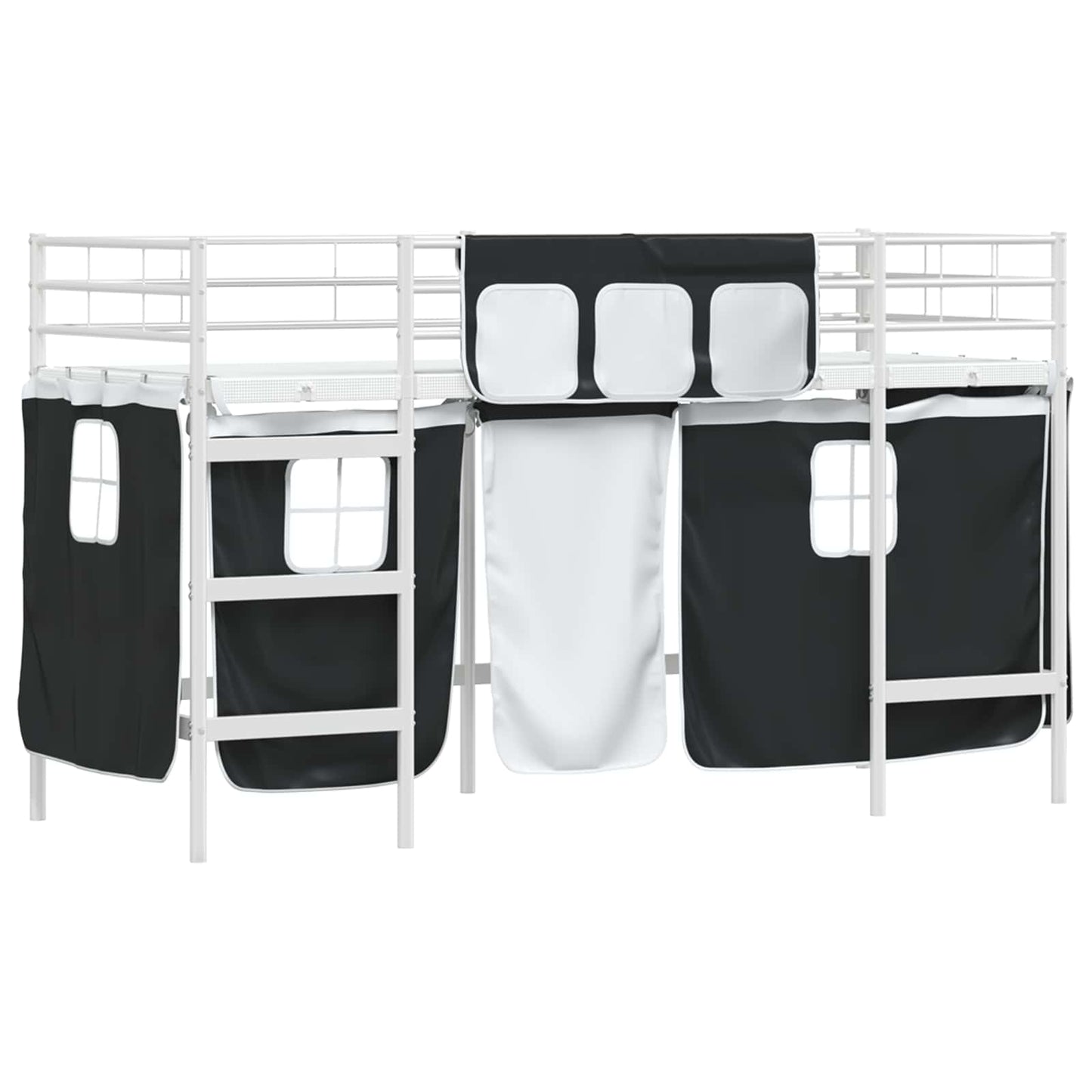 Kids'Loft Bed Frame with Curtains White and Black 90 x 190 cm