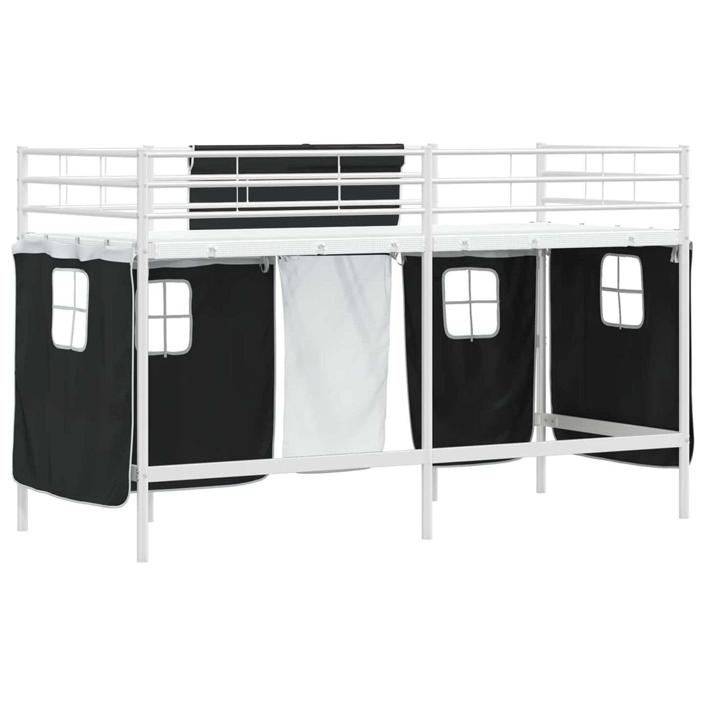 Kids'Loft Bed Frame with Curtains White and Black 90 x 190 cm
