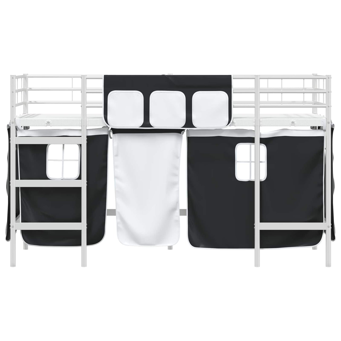 Kids'Loft Bed Frame with Curtains White and Black 90 x 190 cm
