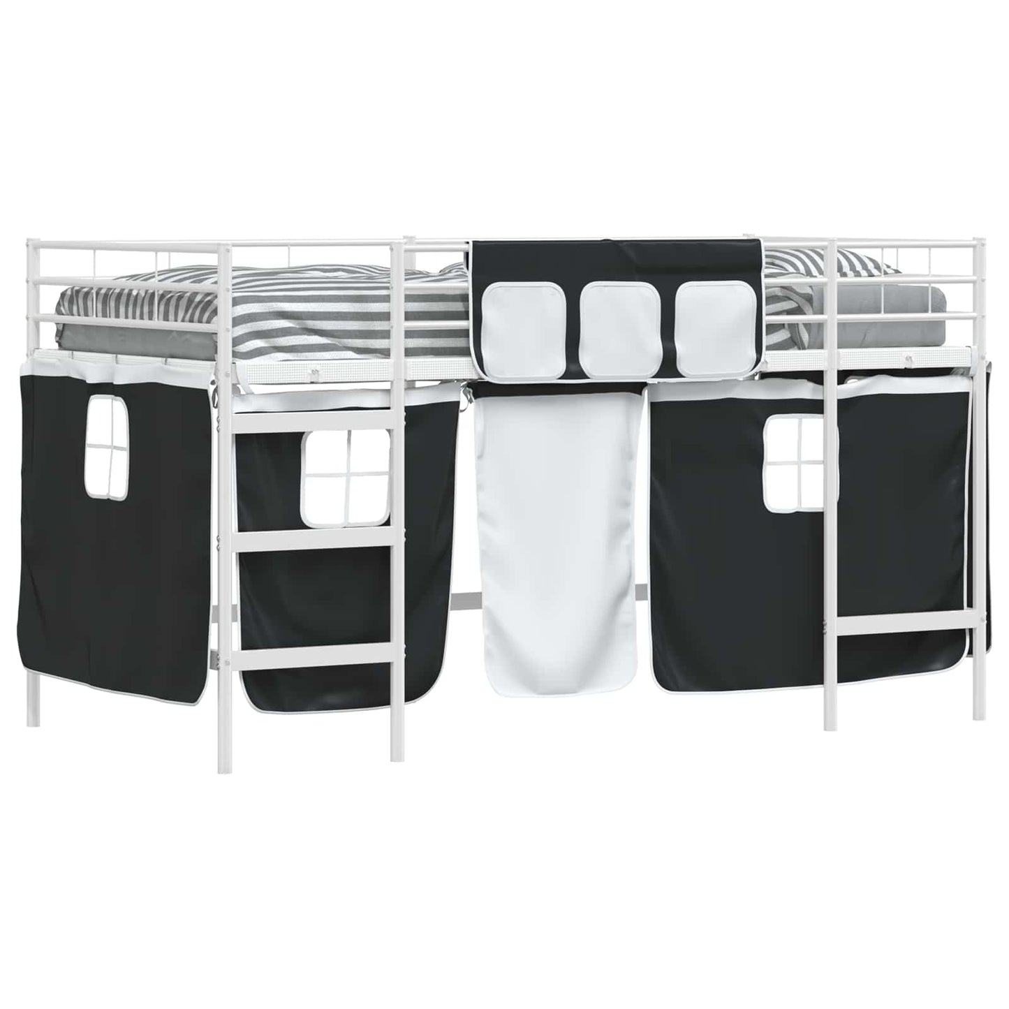 Kids'Loft Bed Frame with Curtains White and Black 100 x 200 cm