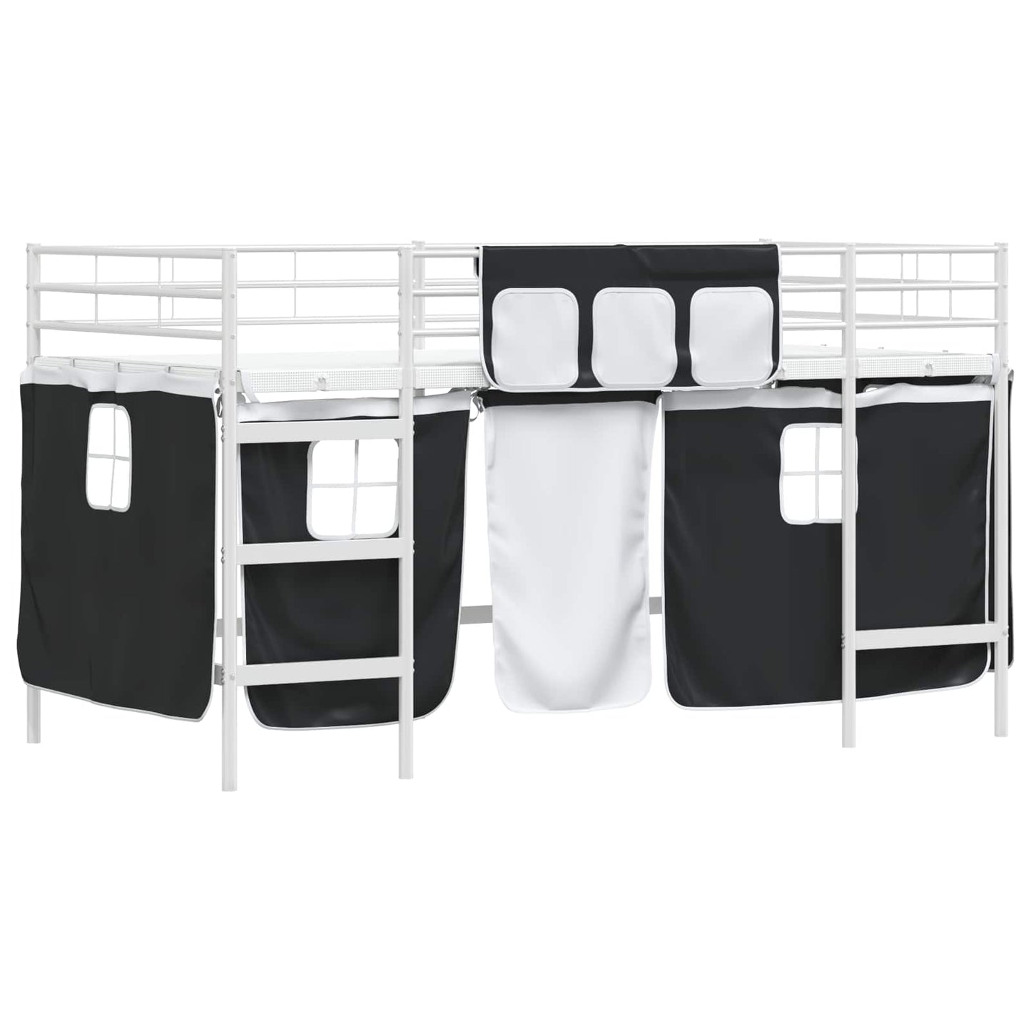 Kids'Loft Bed Frame with Curtains White and Black 100 x 200 cm