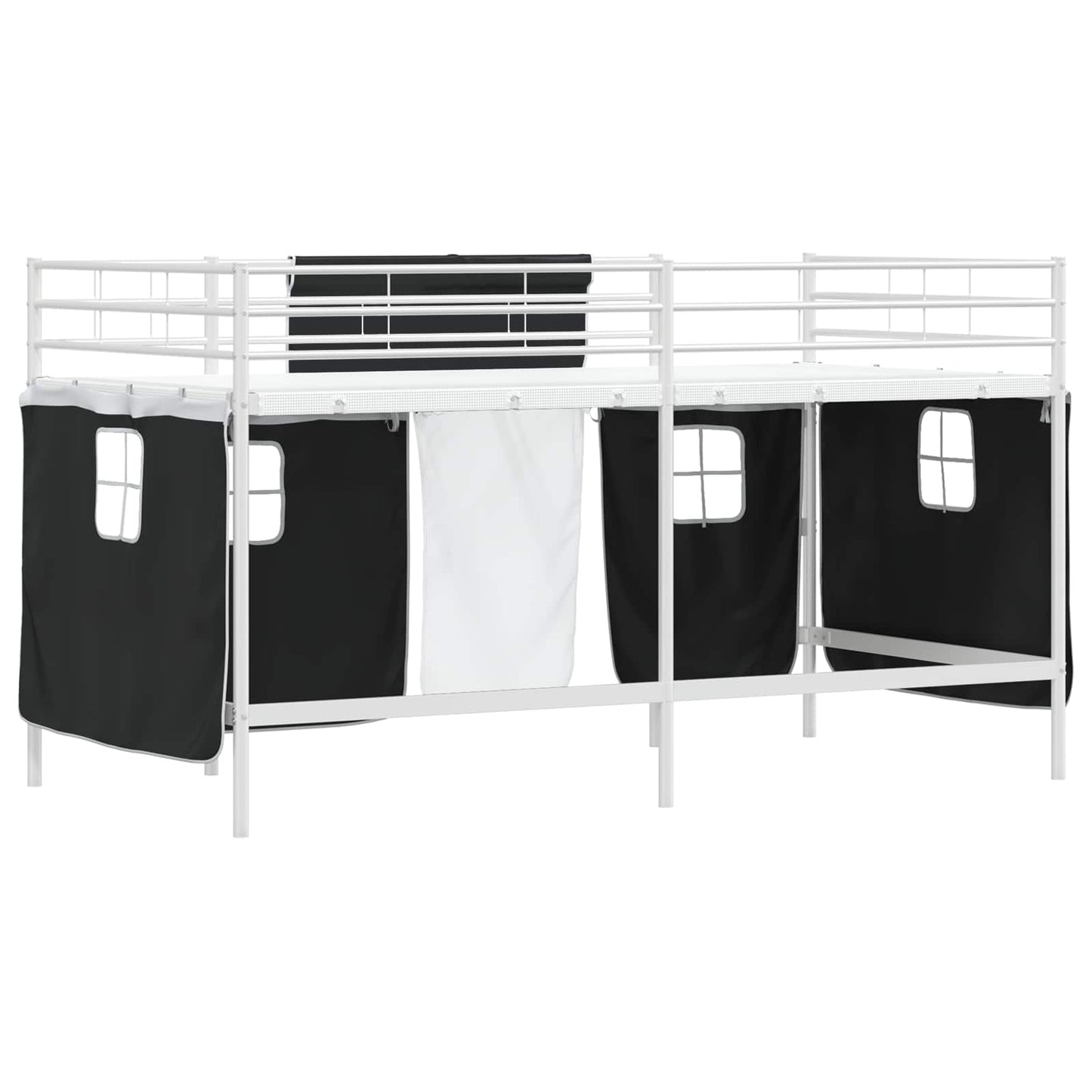 Kids'Loft Bed Frame with Curtains White and Black 100 x 200 cm
