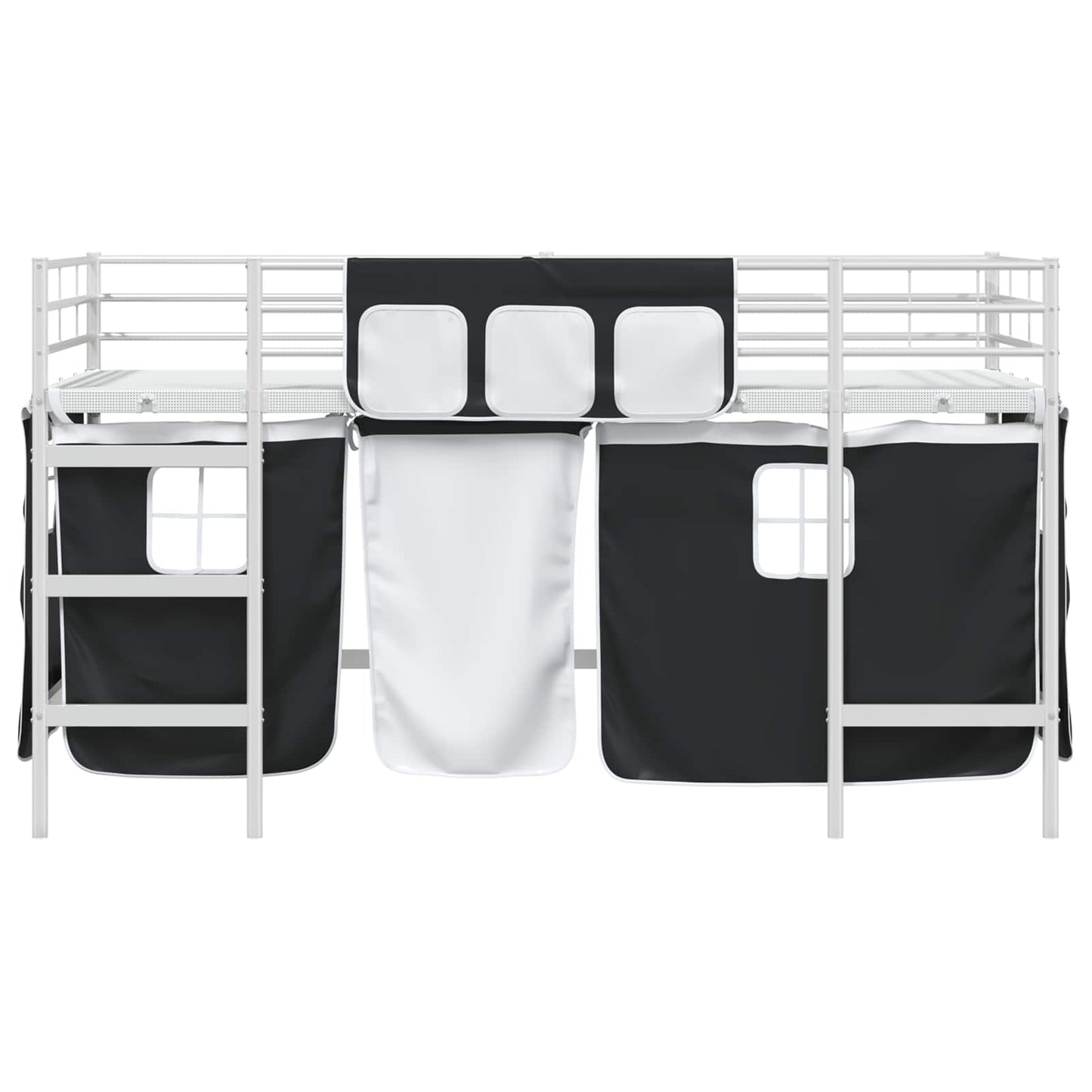 Kids'Loft Bed Frame with Curtains White and Black 100 x 200 cm