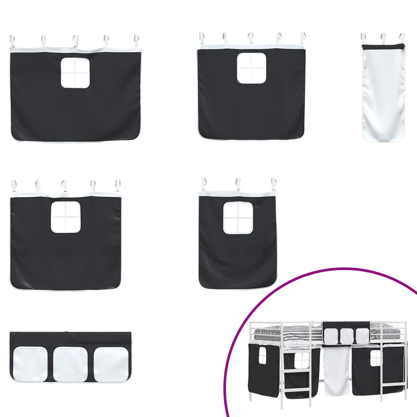 Kids'Loft Bed Frame with Curtains White and Black 100 x 200 cm