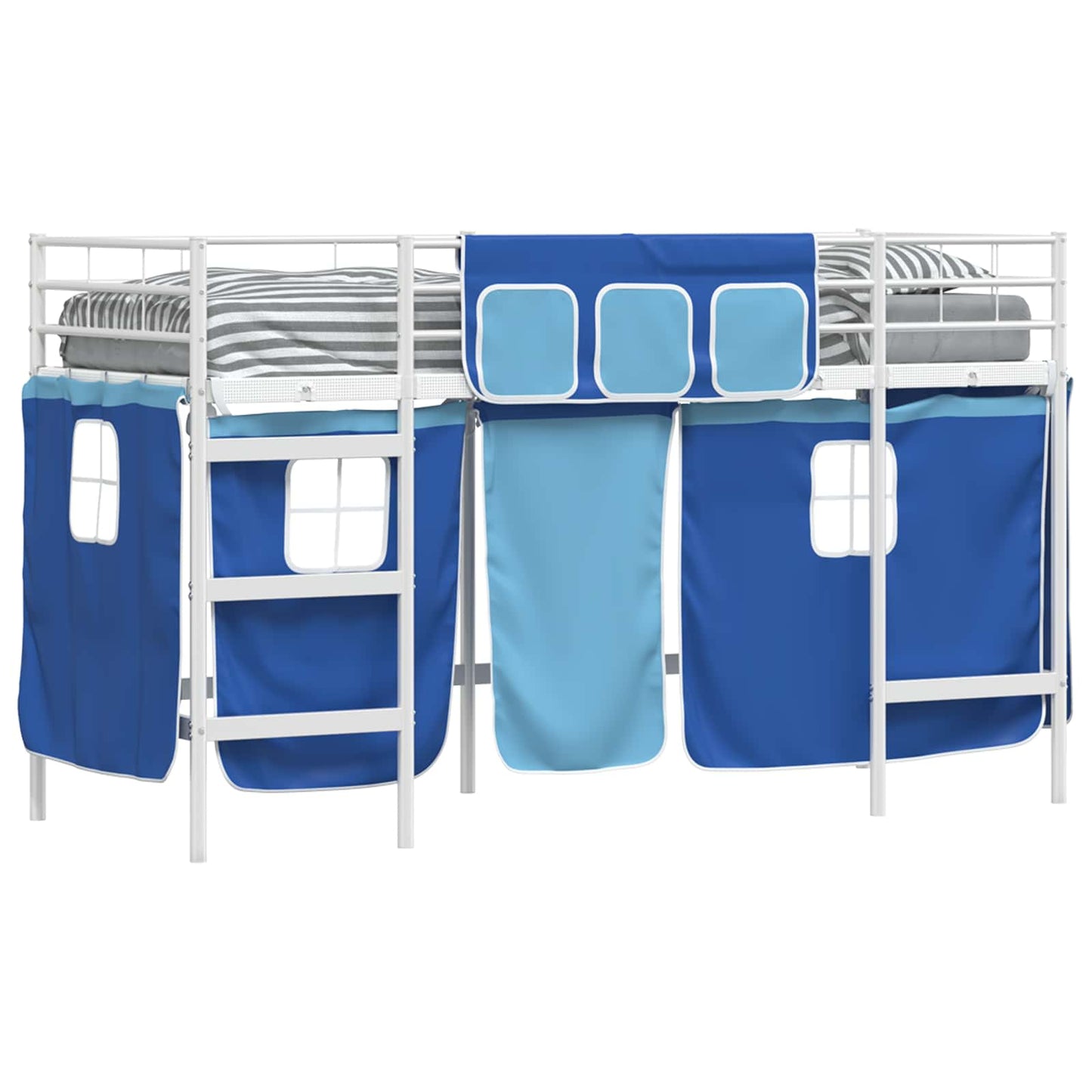 Kids'Loft Bed Frame with Curtains White and Blue 90 x 190 cm