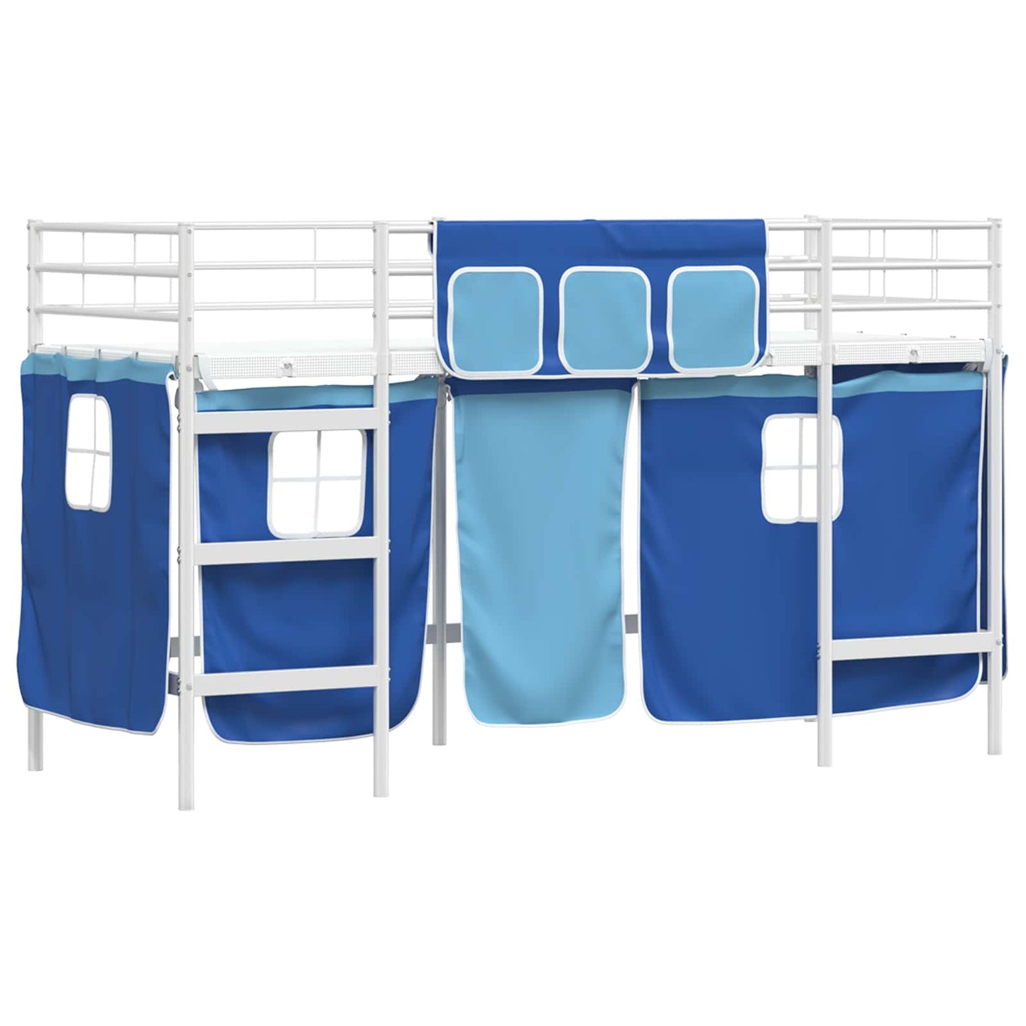 Kids'Loft Bed Frame with Curtains White and Blue 90 x 190 cm