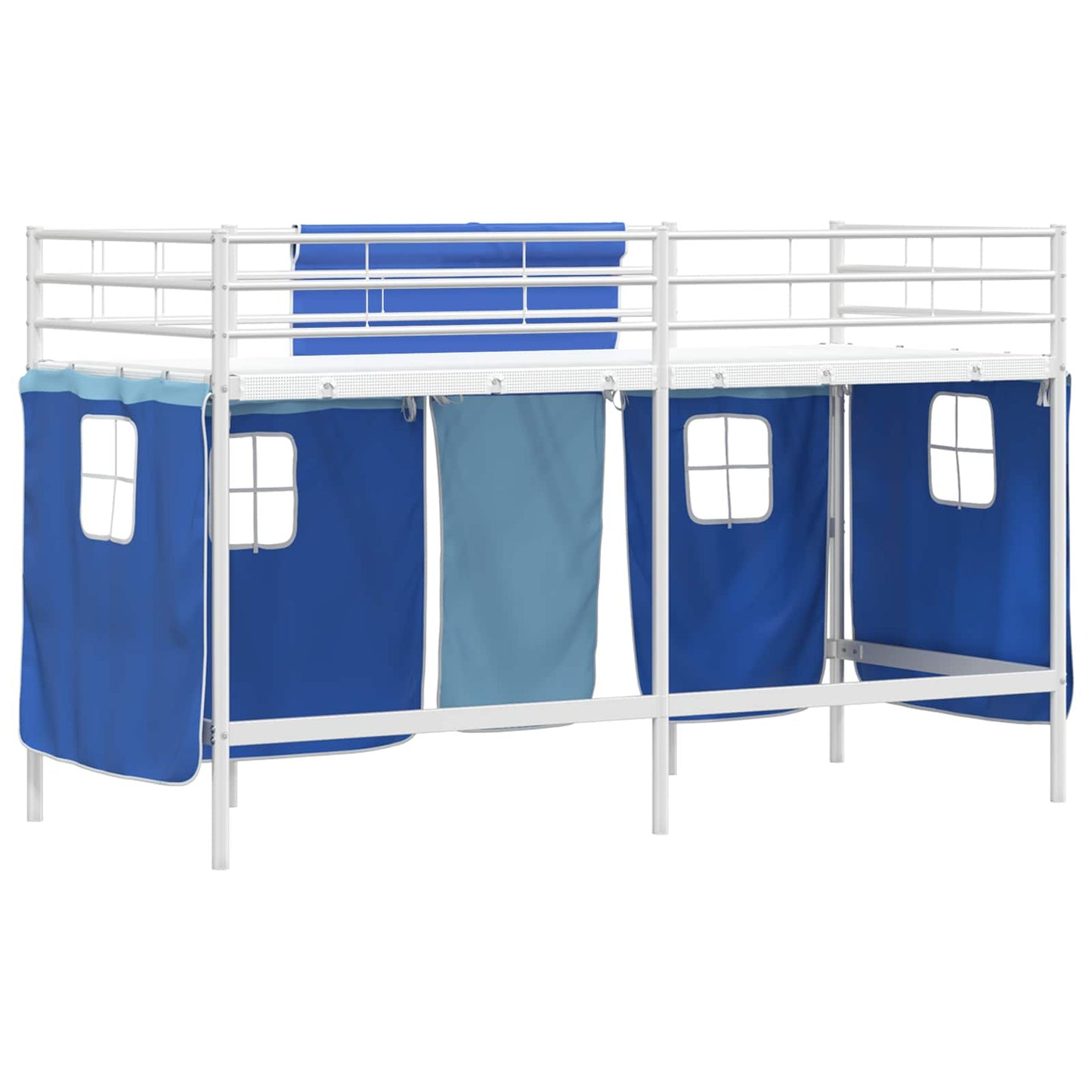 Kids'Loft Bed Frame with Curtains White and Blue 90 x 190 cm