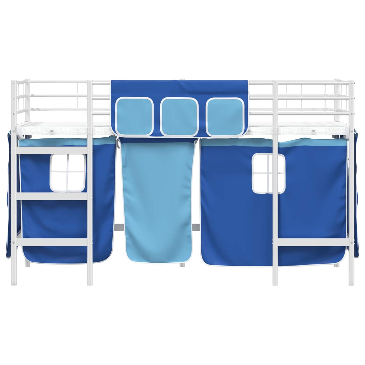 Kids'Loft Bed Frame with Curtains White and Blue 90 x 190 cm
