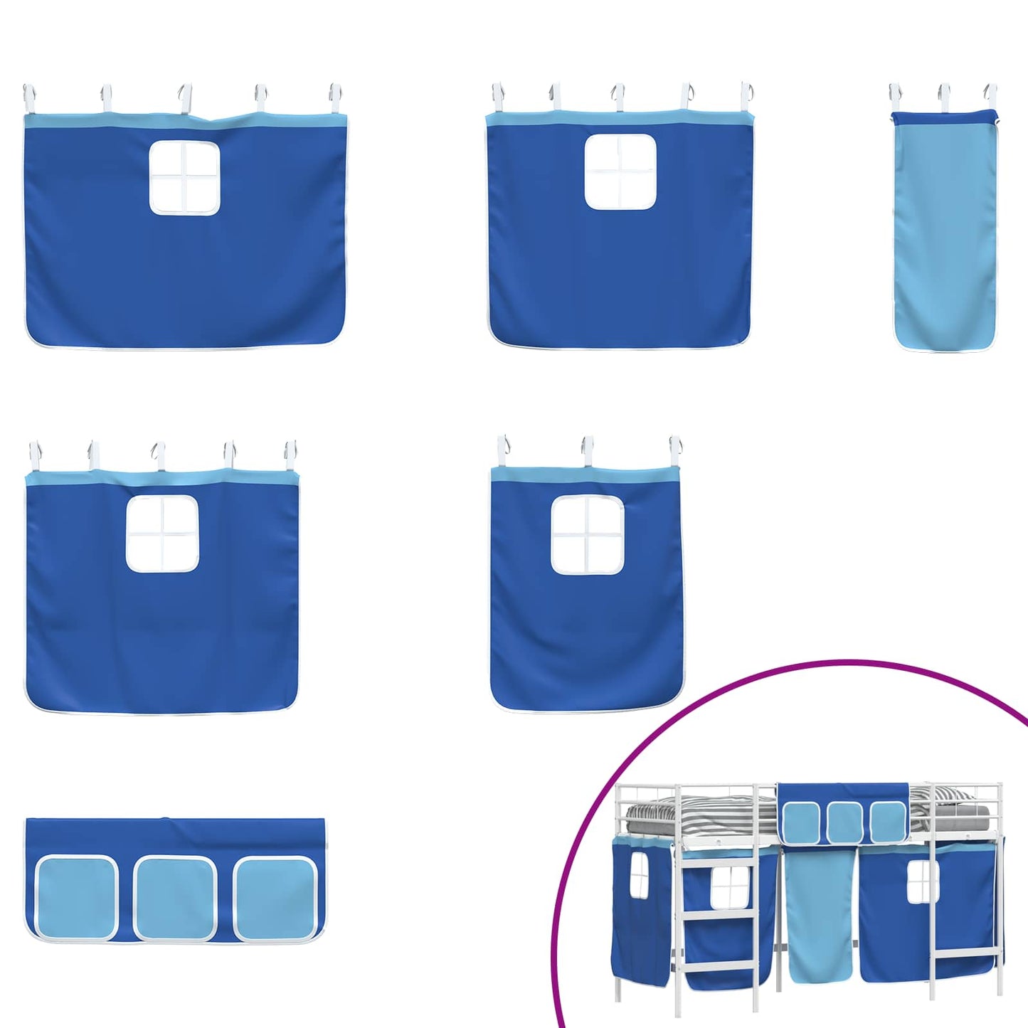 Kids'Loft Bed Frame with Curtains White and Blue 90 x 190 cm