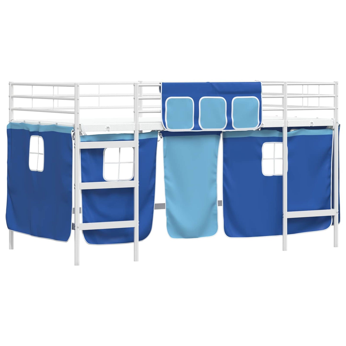 Kids'Loft Bed Frame with Curtains White and Blue 90 x 200 cm