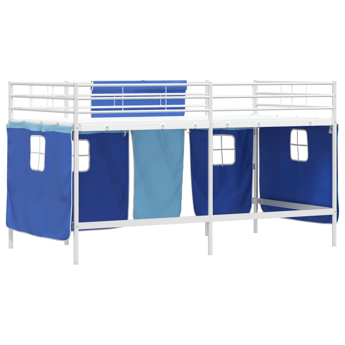 Kids'Loft Bed Frame with Curtains White and Blue 90 x 200 cm