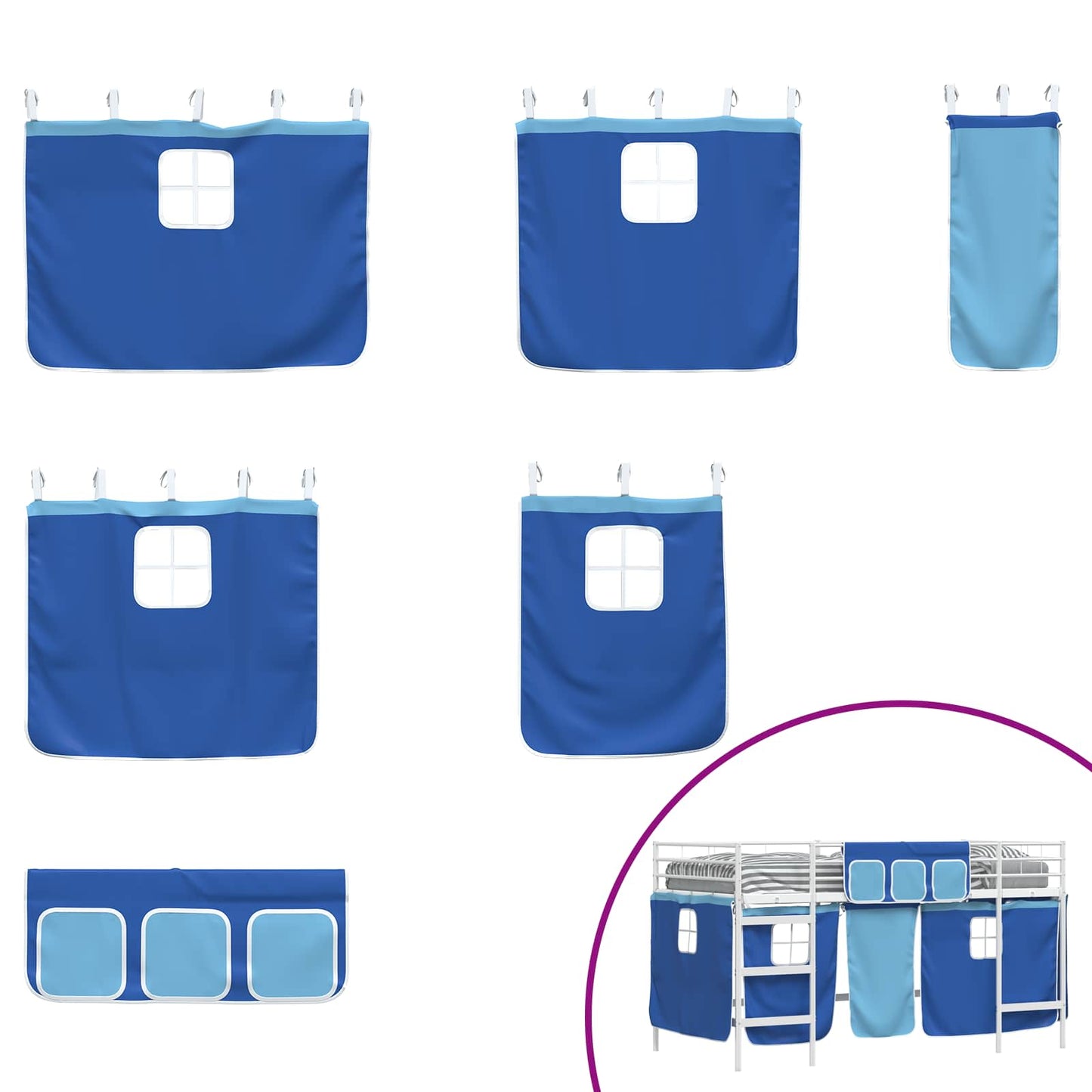 Kids'Loft Bed Frame with Curtains White and Blue 90 x 200 cm