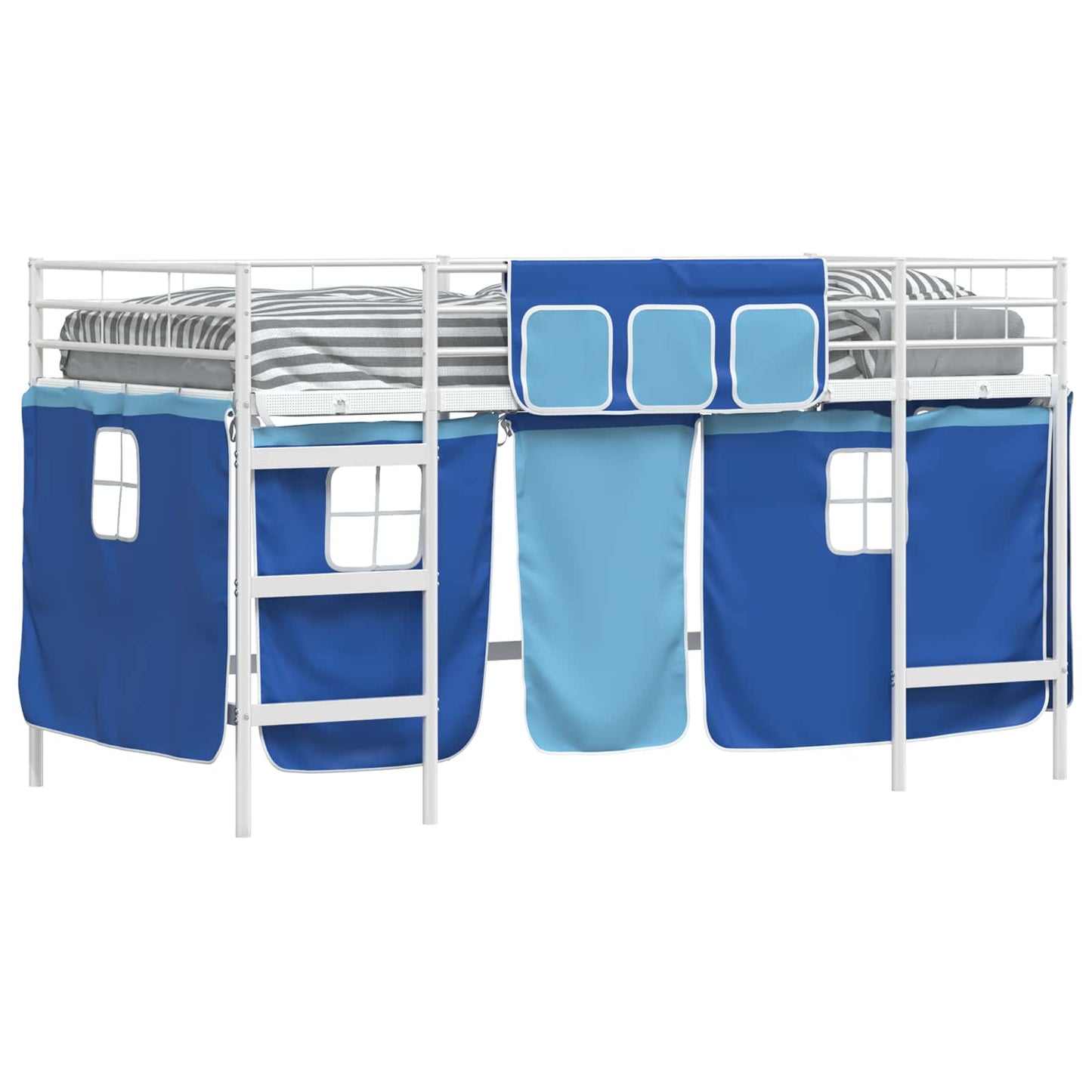Kids'Loft Bed Frame with Curtains White and Blue 100 x 200 cm
