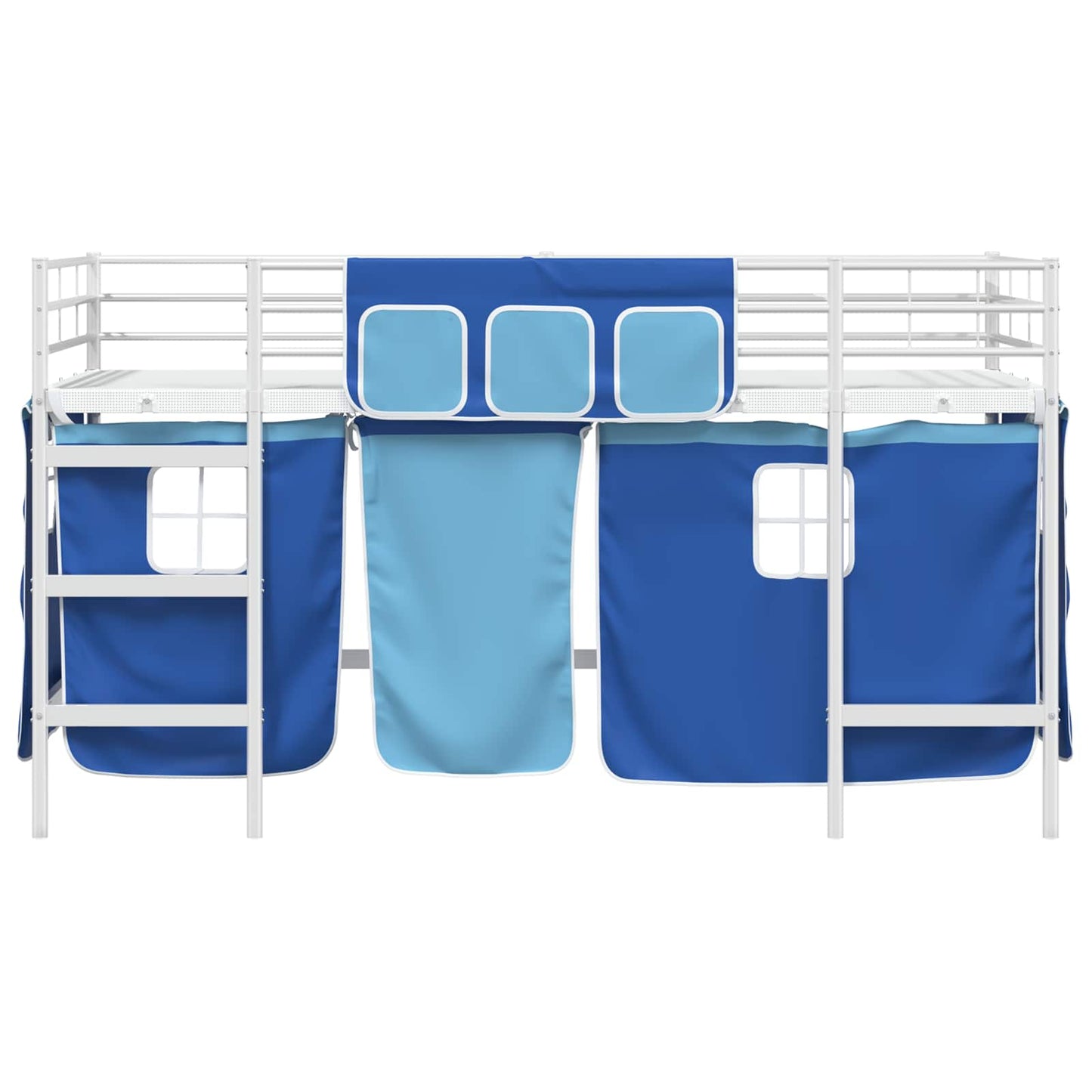 Kids'Loft Bed Frame with Curtains White and Blue 100 x 200 cm