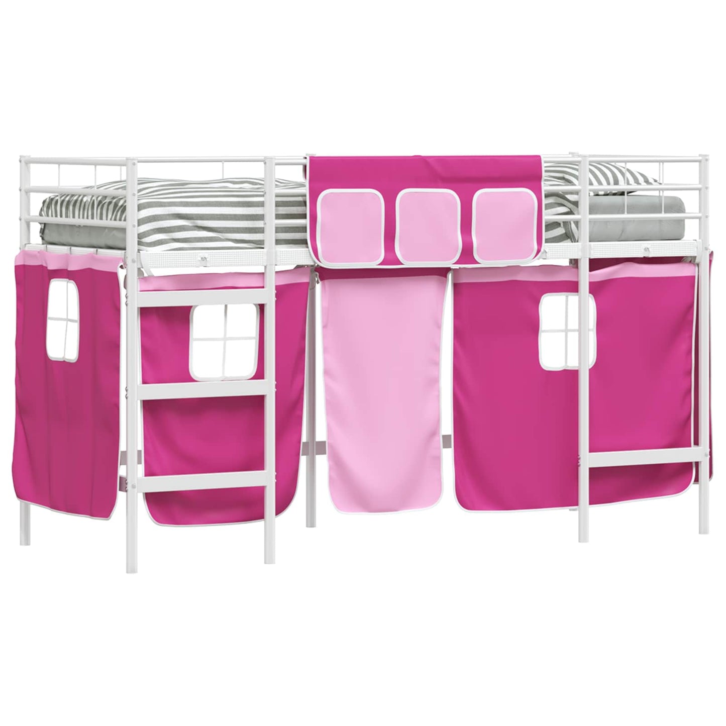 Kids'Loft Bed Frame with Curtains White and Pink 75 x 190 cm