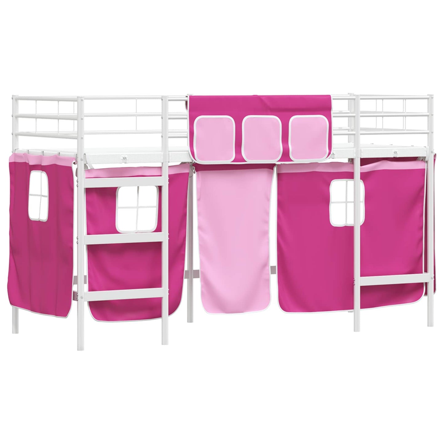 Kids'Loft Bed Frame with Curtains White and Pink 75 x 190 cm