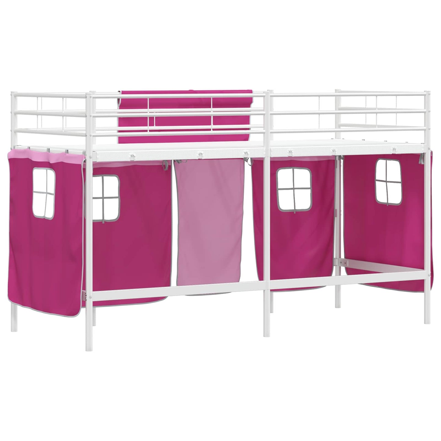 Kids'Loft Bed Frame with Curtains White and Pink 75 x 190 cm