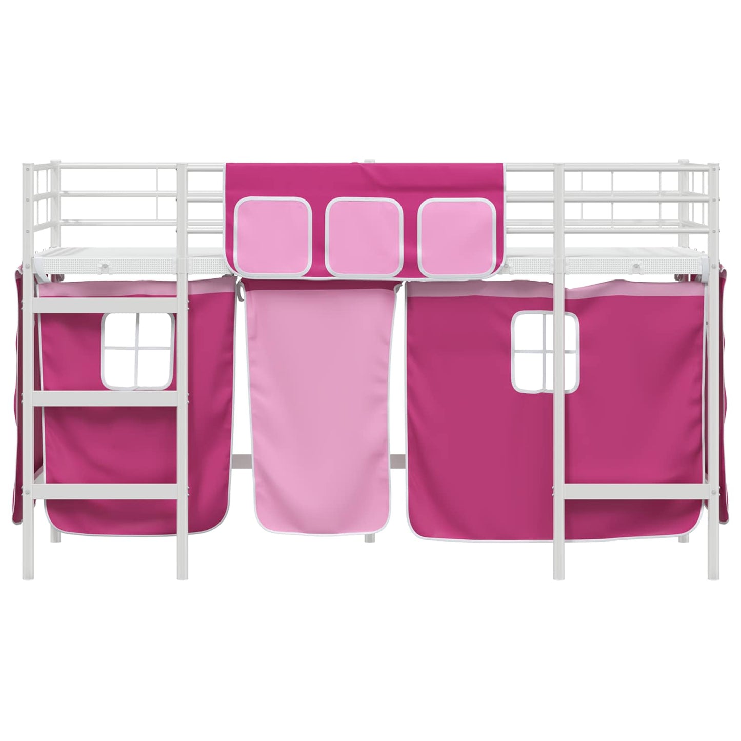 Kids'Loft Bed Frame with Curtains White and Pink 75 x 190 cm