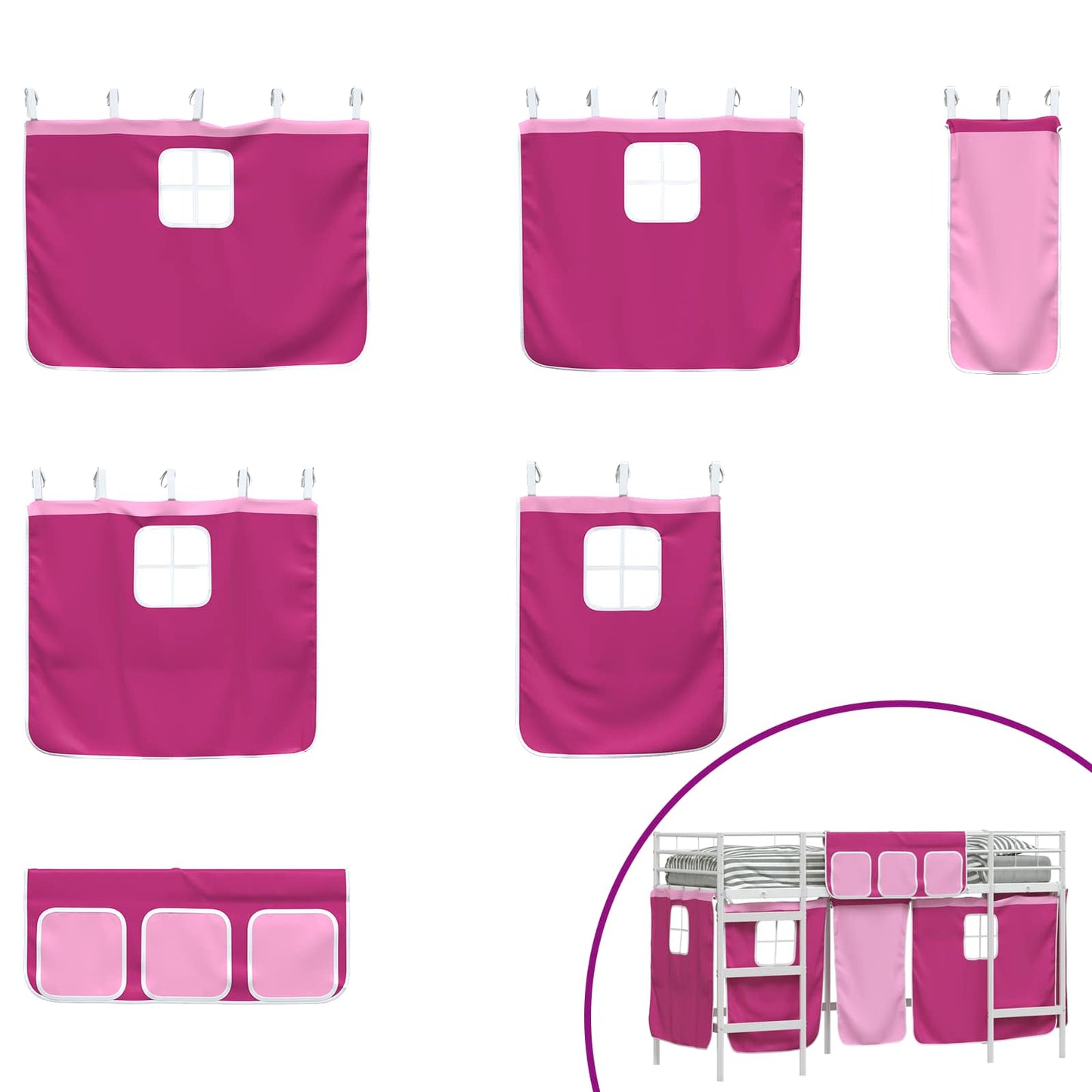 Kids'Loft Bed Frame with Curtains White and Pink 75 x 190 cm