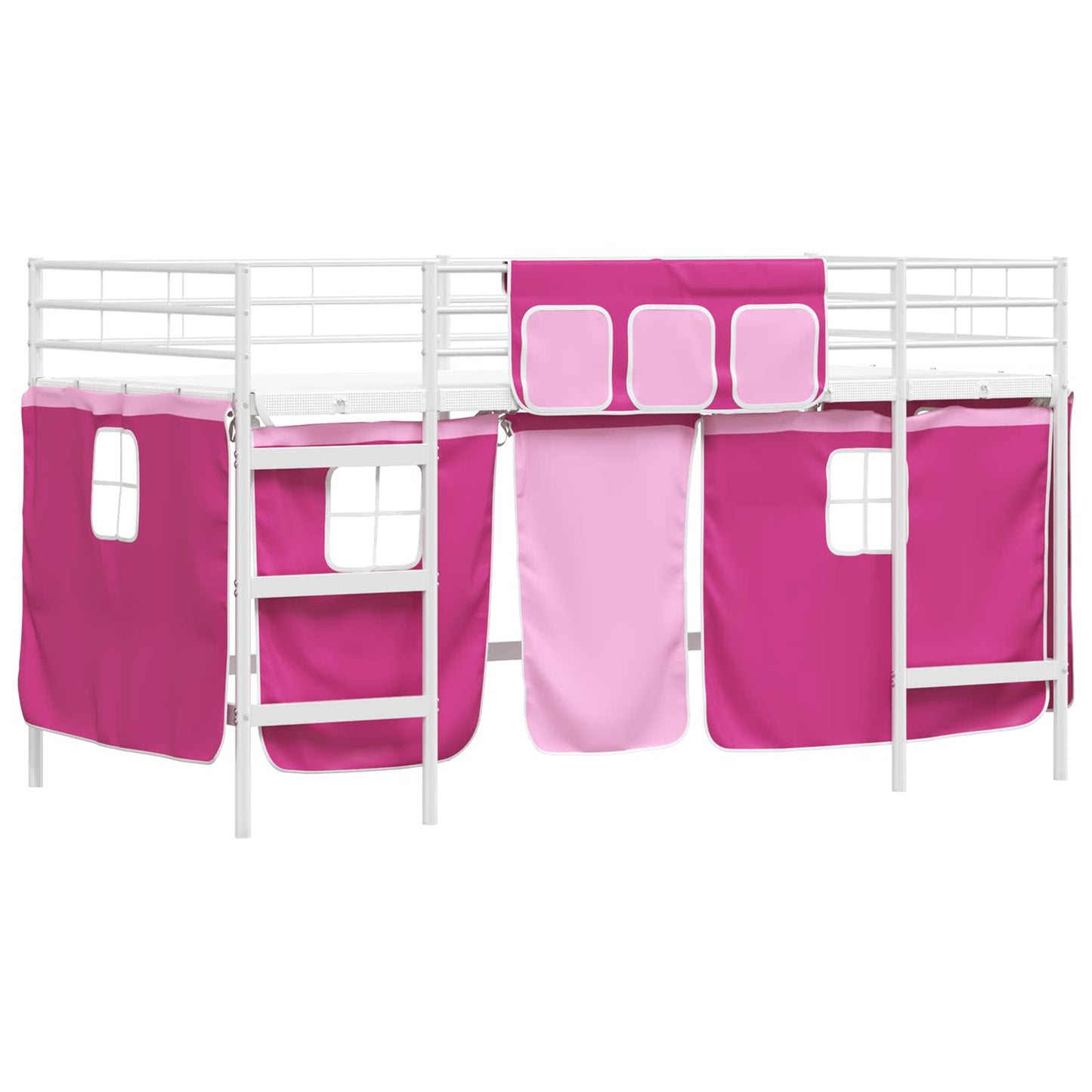 Kids'Loft Bed Frame with Curtains White and Pink 80 x 200 cm