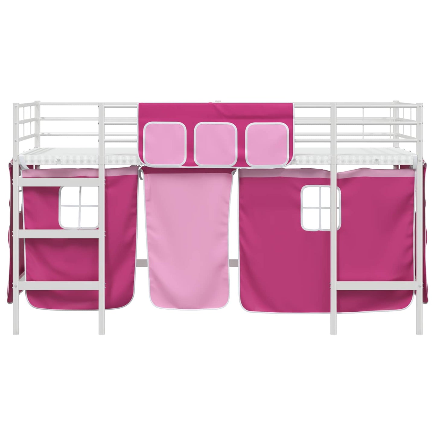 Kids'Loft Bed Frame with Curtains White and Pink 80 x 200 cm