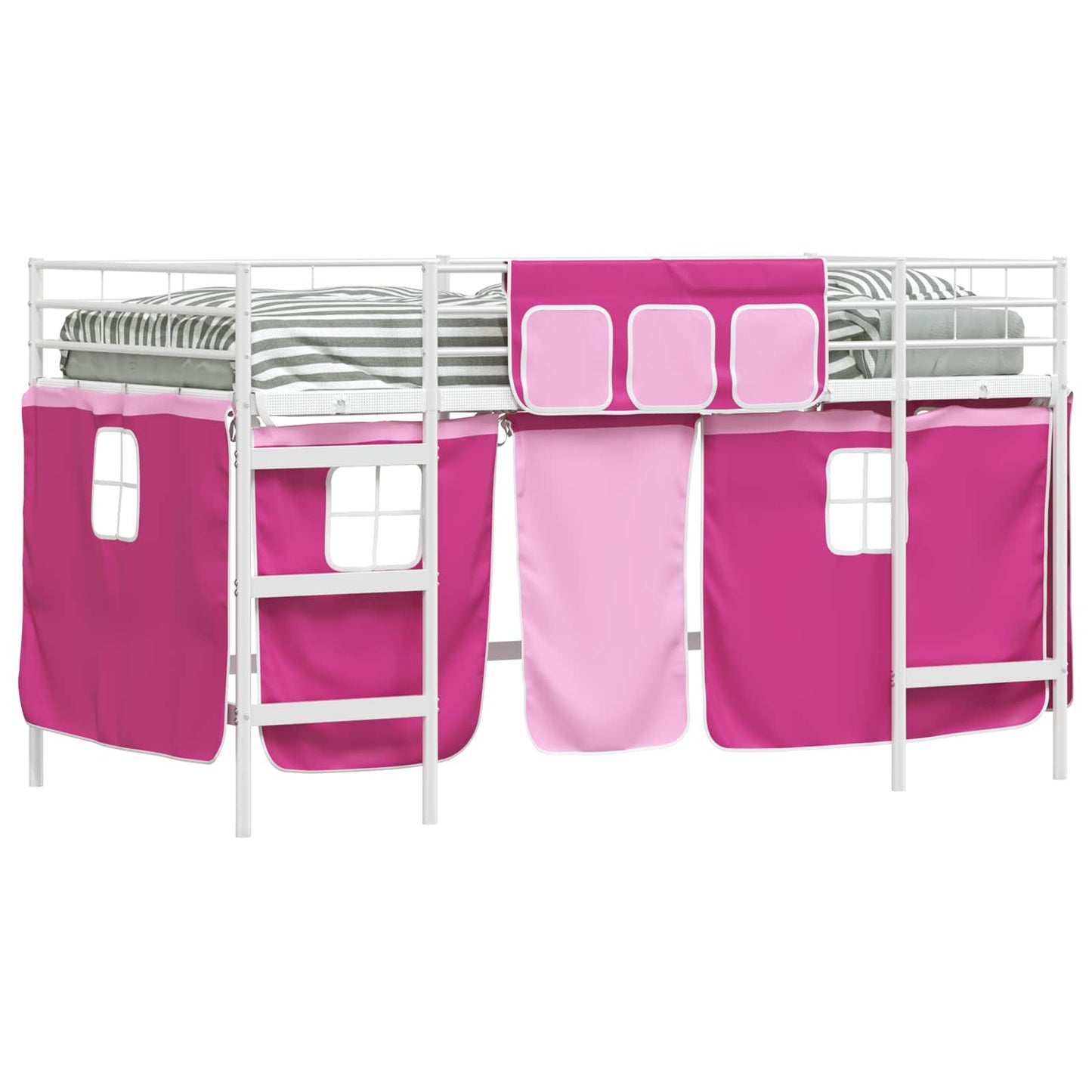 Kids'Loft Bed Frame with Curtains White and Pink 100 x 200 cm
