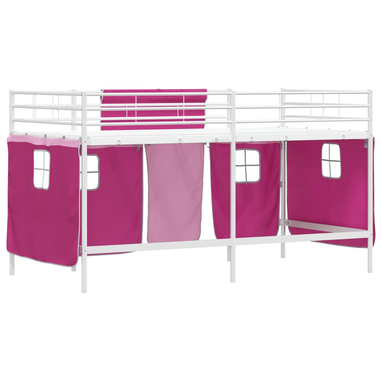 Kids'Loft Bed Frame with Curtains White and Pink 100 x 200 cm